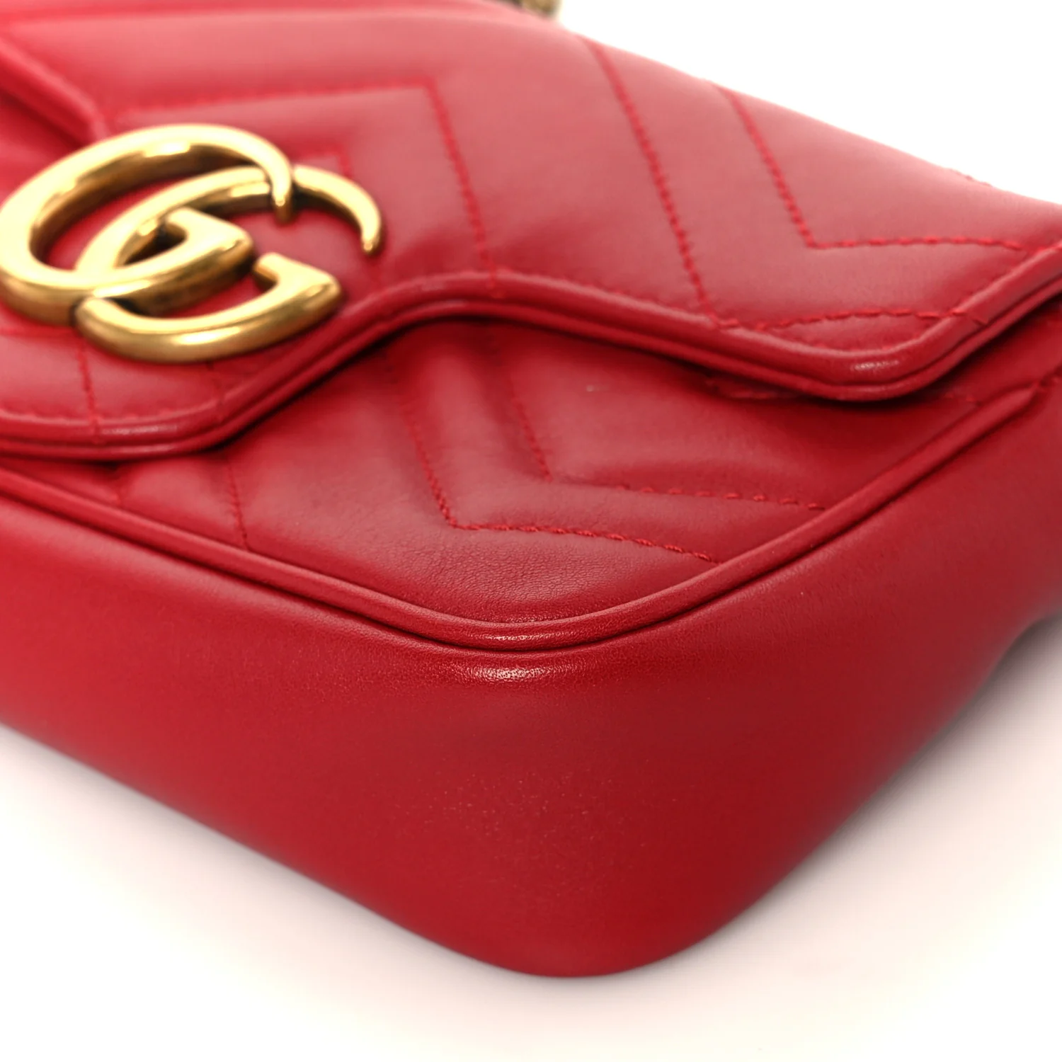 Calfskin Matelasse Super Mini GG Marmont Shoulder Bag Hibiscus Red - Image 10
