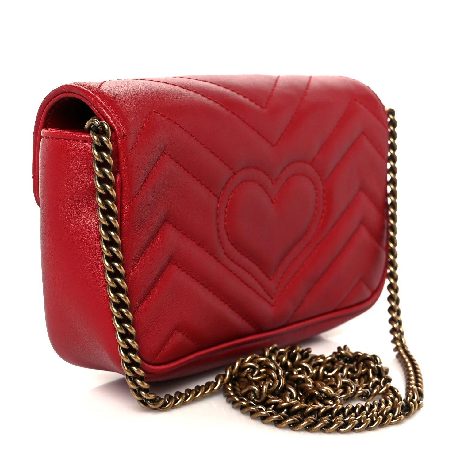 Calfskin Matelasse Super Mini GG Marmont Shoulder Bag Hibiscus Red - Image 3
