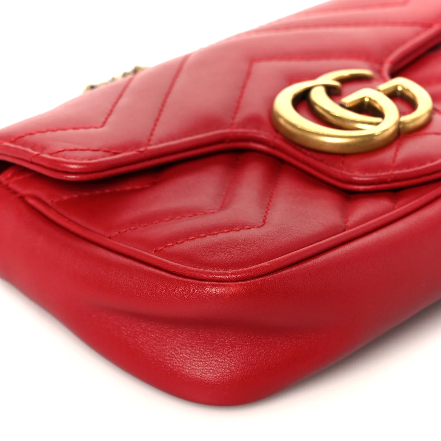 Calfskin Matelasse Super Mini GG Marmont Shoulder Bag Hibiscus Red - Image 9