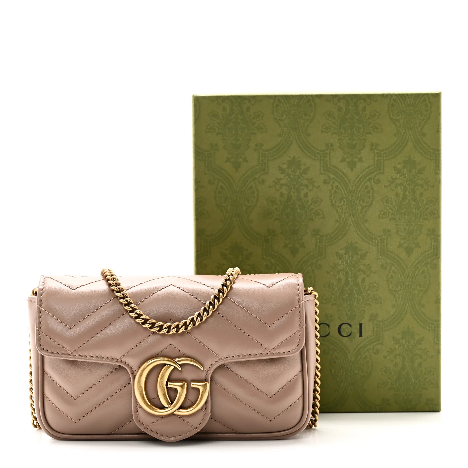 Calfskin Matelasse Super Mini GG Marmont Shoulder Bag Porcelain Rose - Image 11