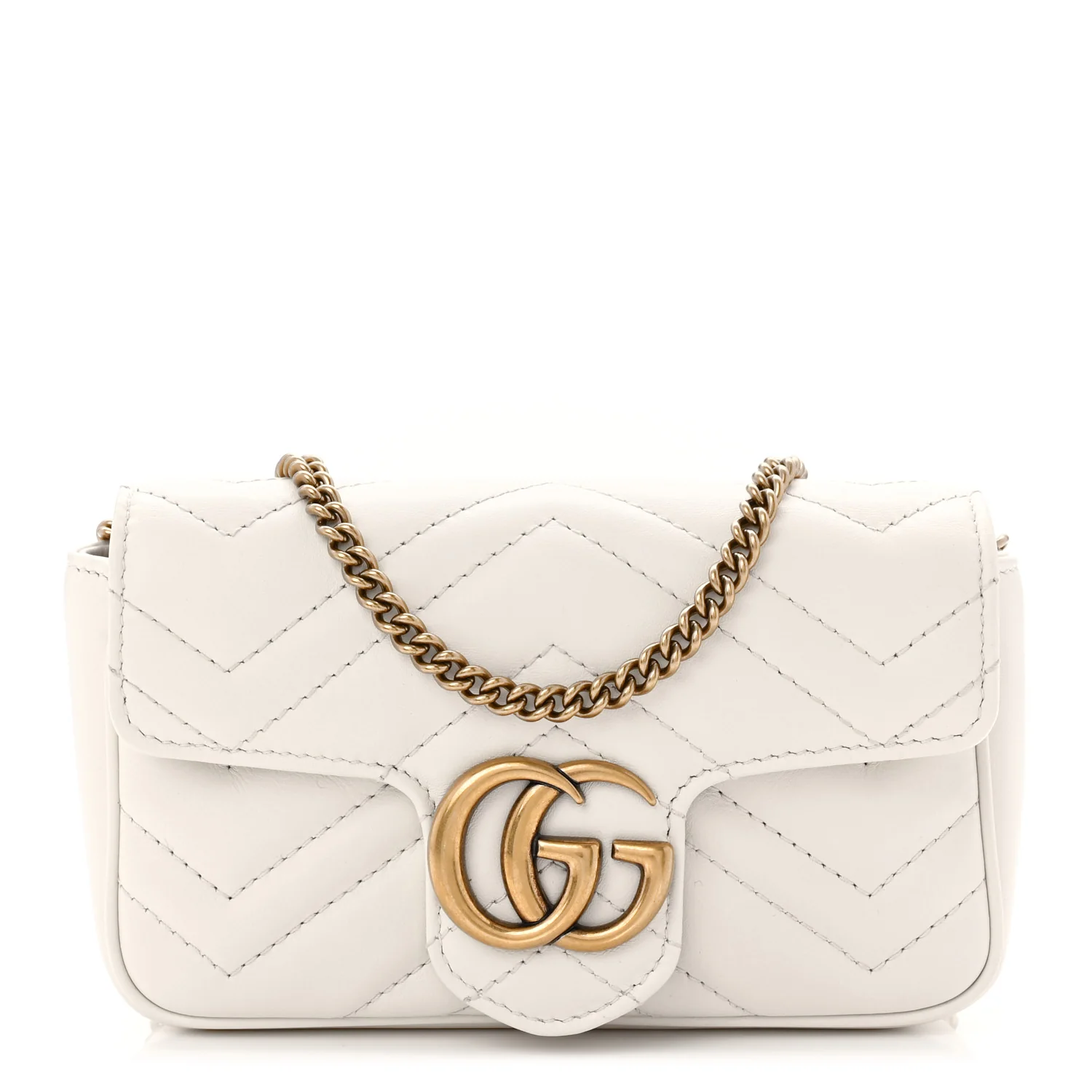 Calfskin Matelasse Super Mini GG Marmont Shoulder Bag White