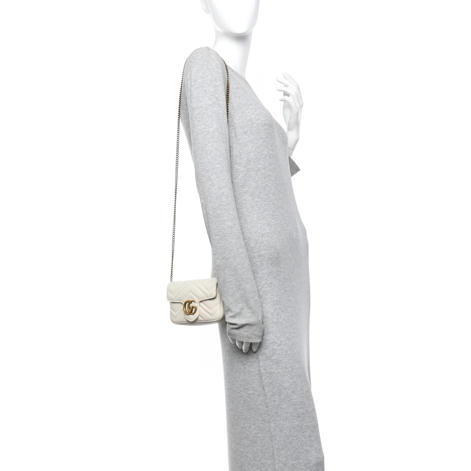 Calfskin Matelasse Super Mini GG Marmont Shoulder Bag White - Image 2