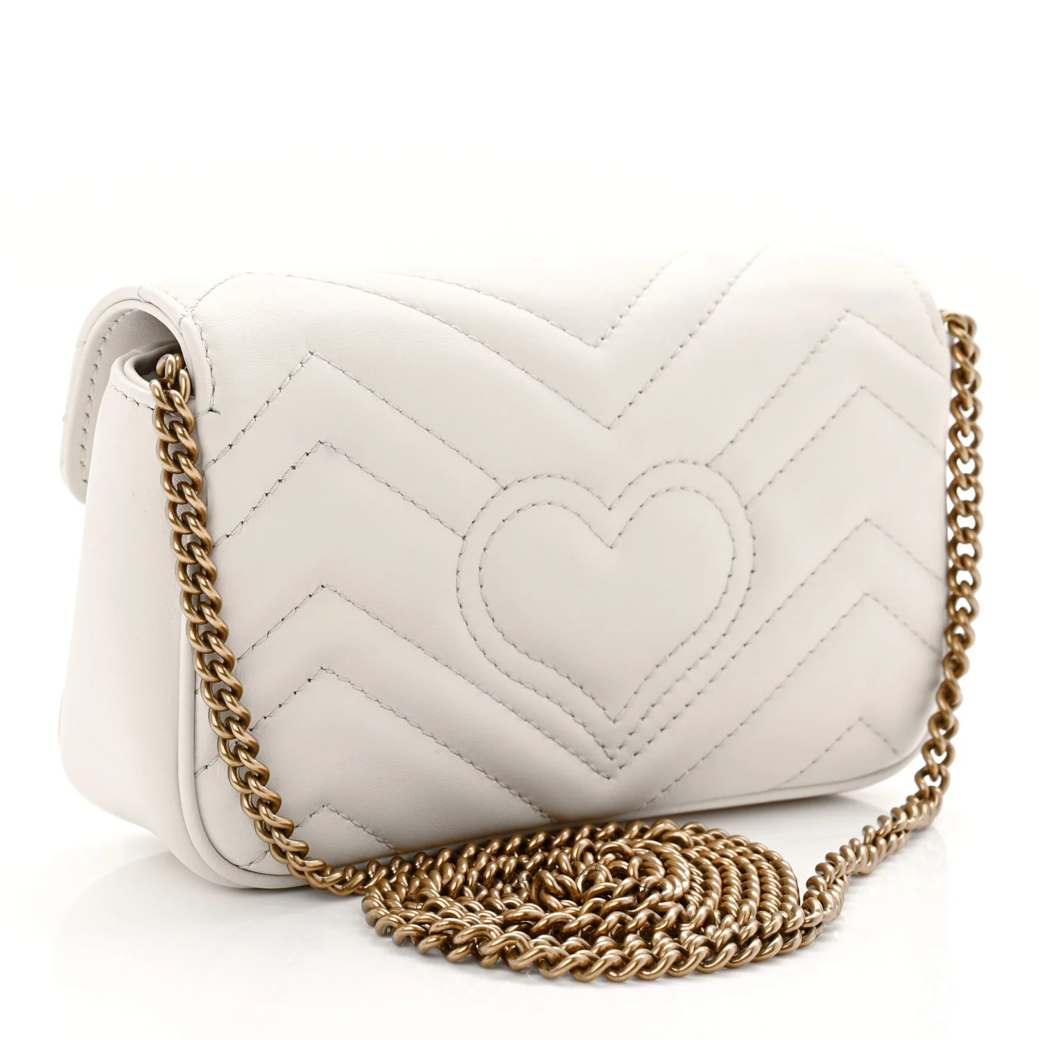 Calfskin Matelasse Super Mini GG Marmont Shoulder Bag White - Image 3