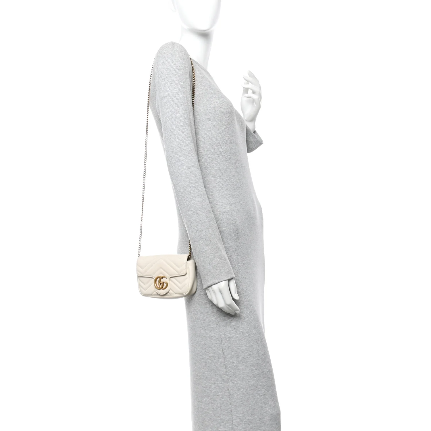 Calfskin Matelasse Super Mini GG Marmont Shoulder Bag White - Image 2
