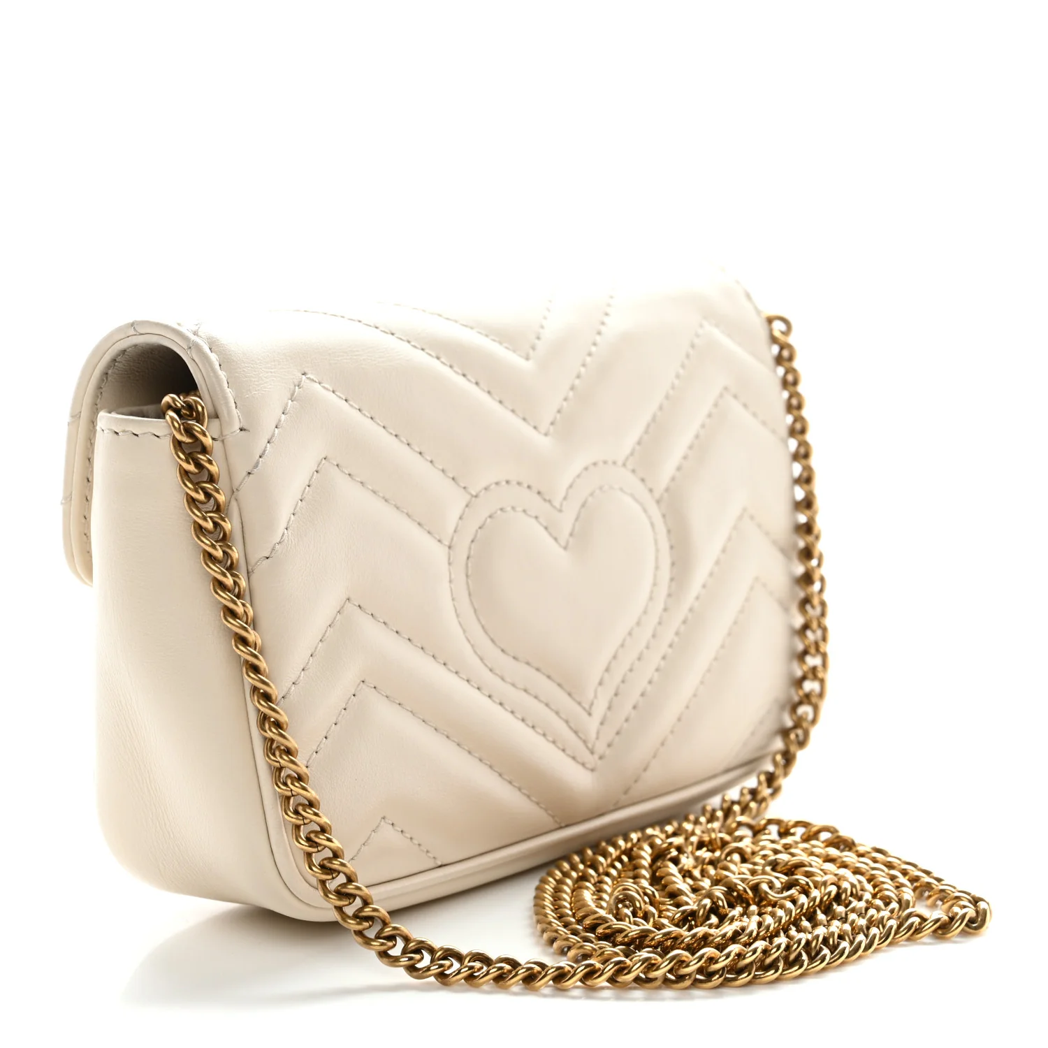Calfskin Matelasse Super Mini GG Marmont Shoulder Bag White - Image 3