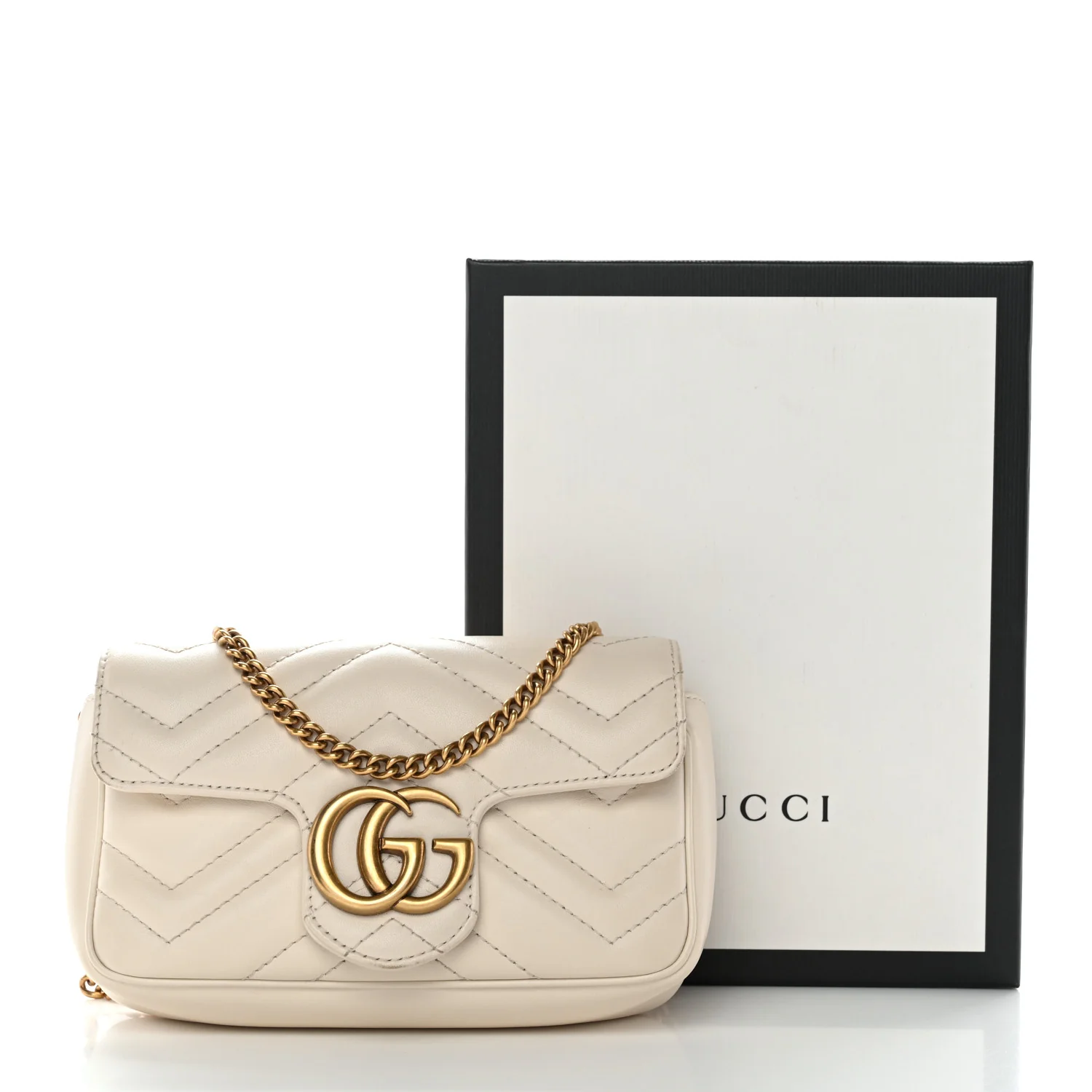 Calfskin Matelasse Super Mini GG Marmont Shoulder Bag White - Image 12