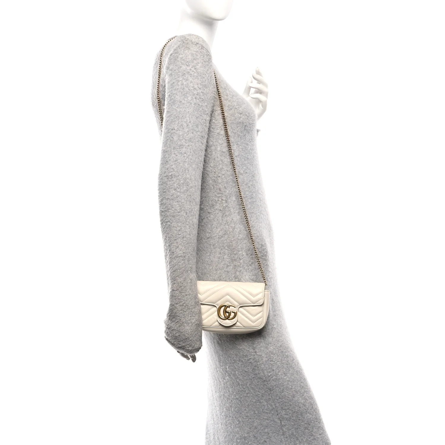 Calfskin Matelasse Super Mini GG Marmont Shoulder Bag White - Image 2