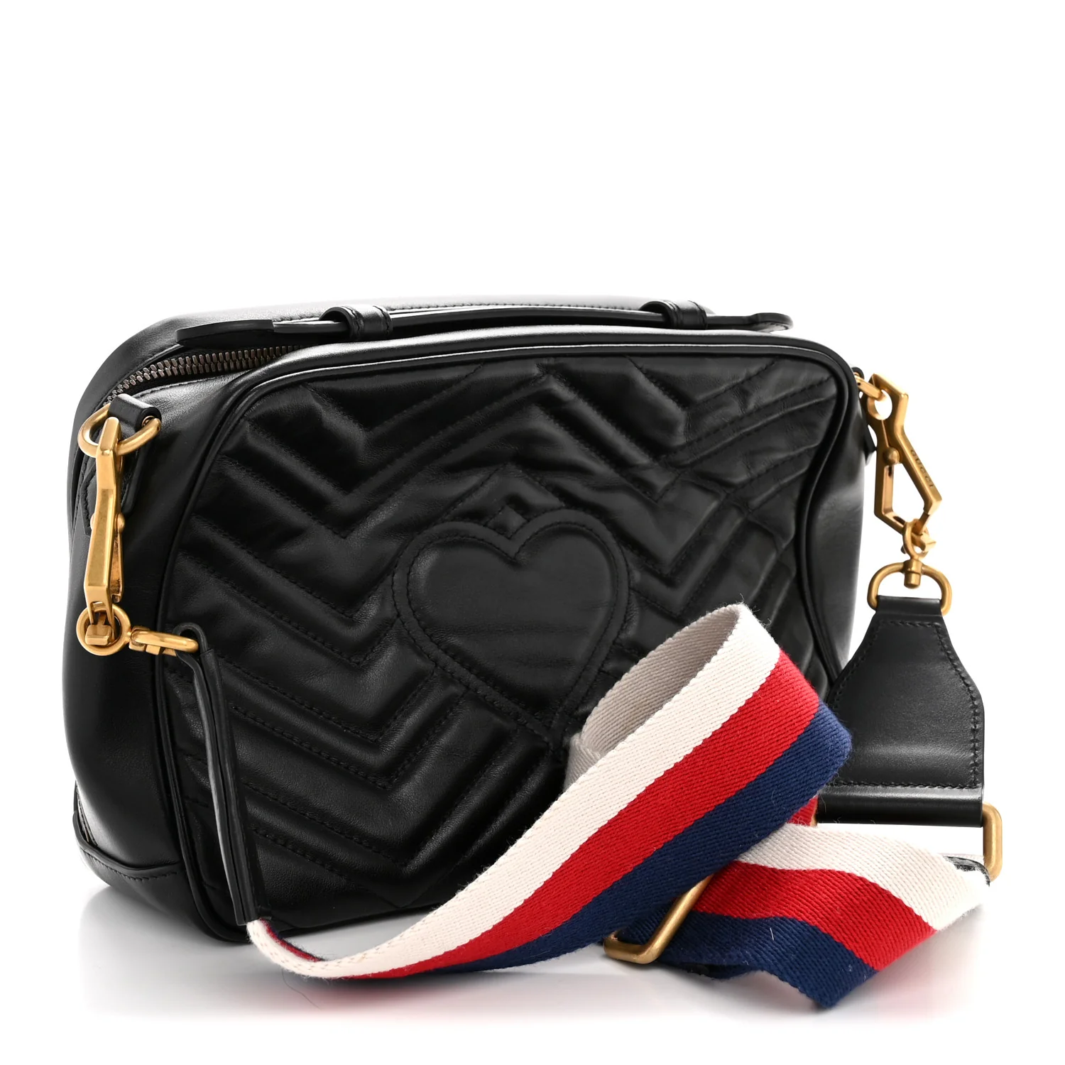 Calfskin Matelasse Sylvie Web Small GG Marmont Top Handle Shoulder Bag Black - Image 3