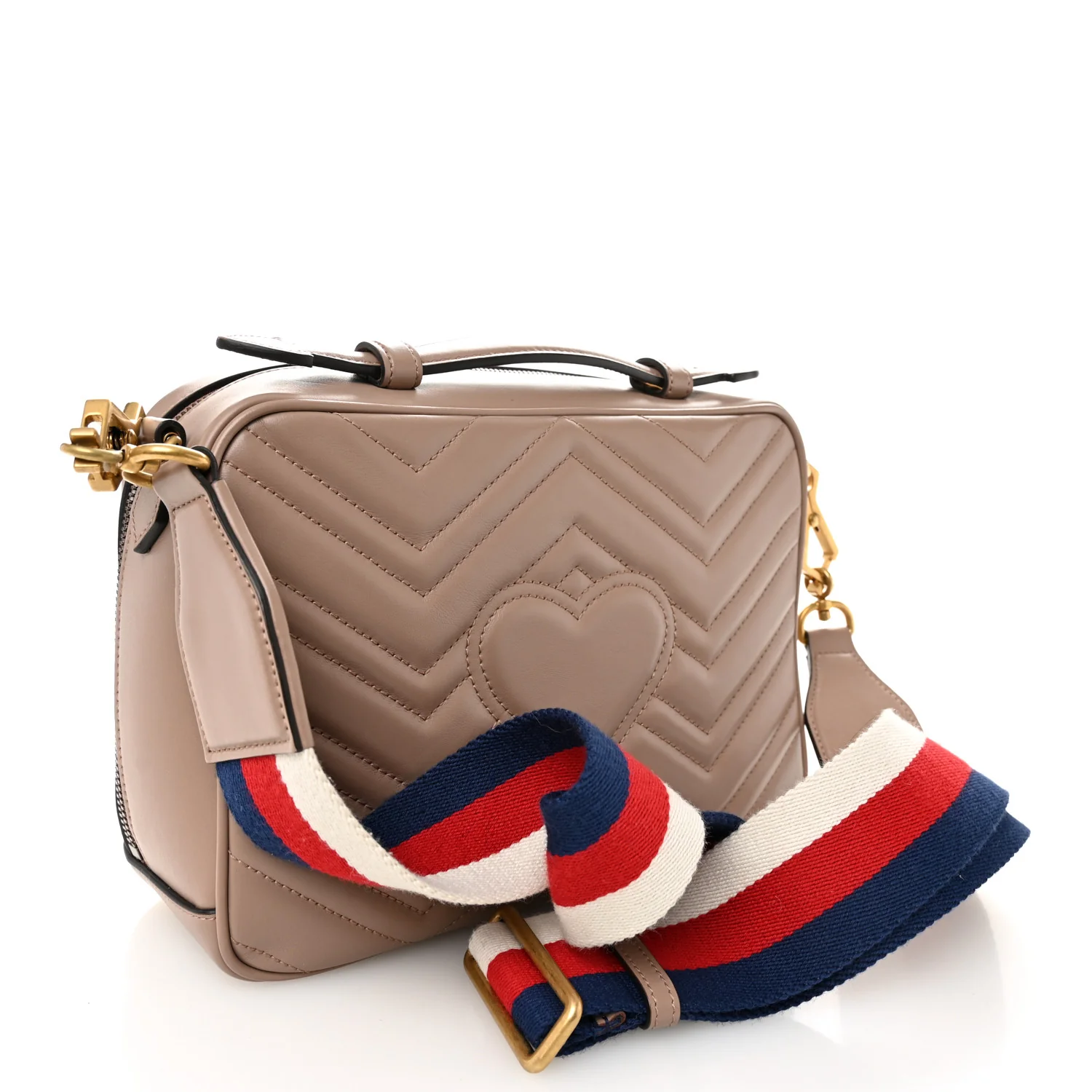 Calfskin Matelasse Sylvie Web Small GG Marmont Top Handle Shoulder Bag Porcelain Rose - Image 3