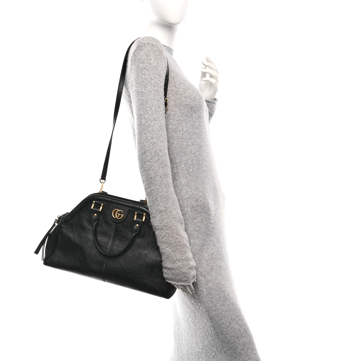 Calfskin Medium Re(Belle) Top Handle Bag Black - Image 2