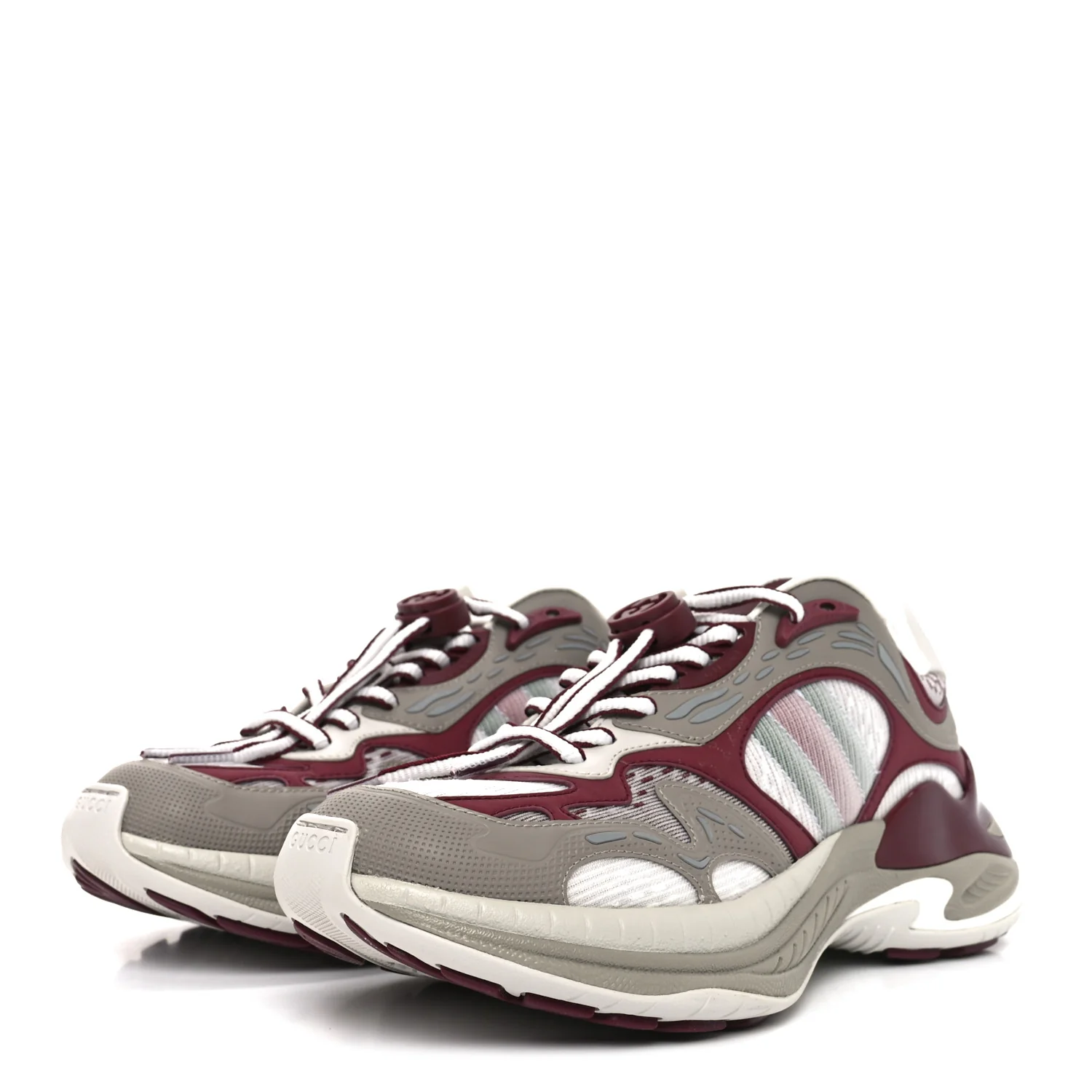 Calfskin Mesh Web Womens 2.0 Sneakers 37 Gray Rosso Ancora - Image 4