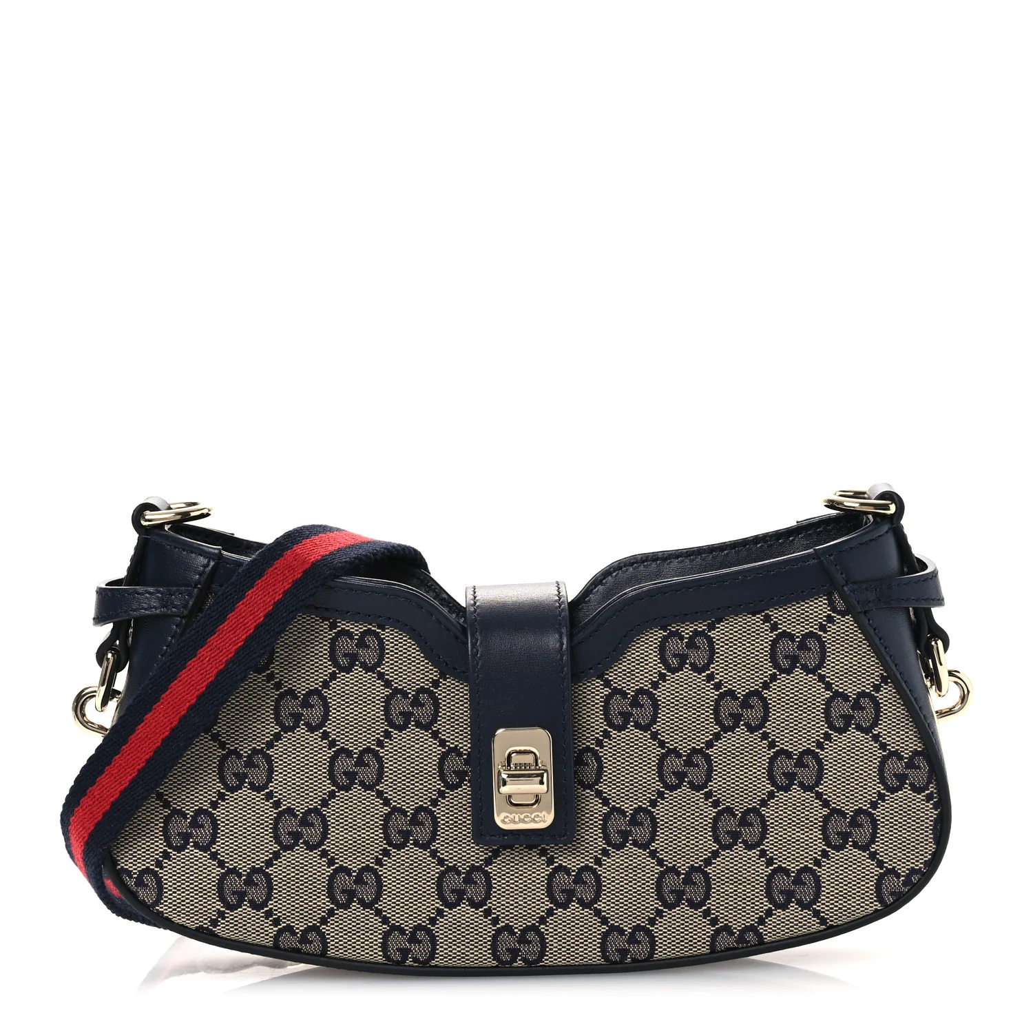 Calfskin Monogram Mini Moon Side Shoulder Bag Navy
