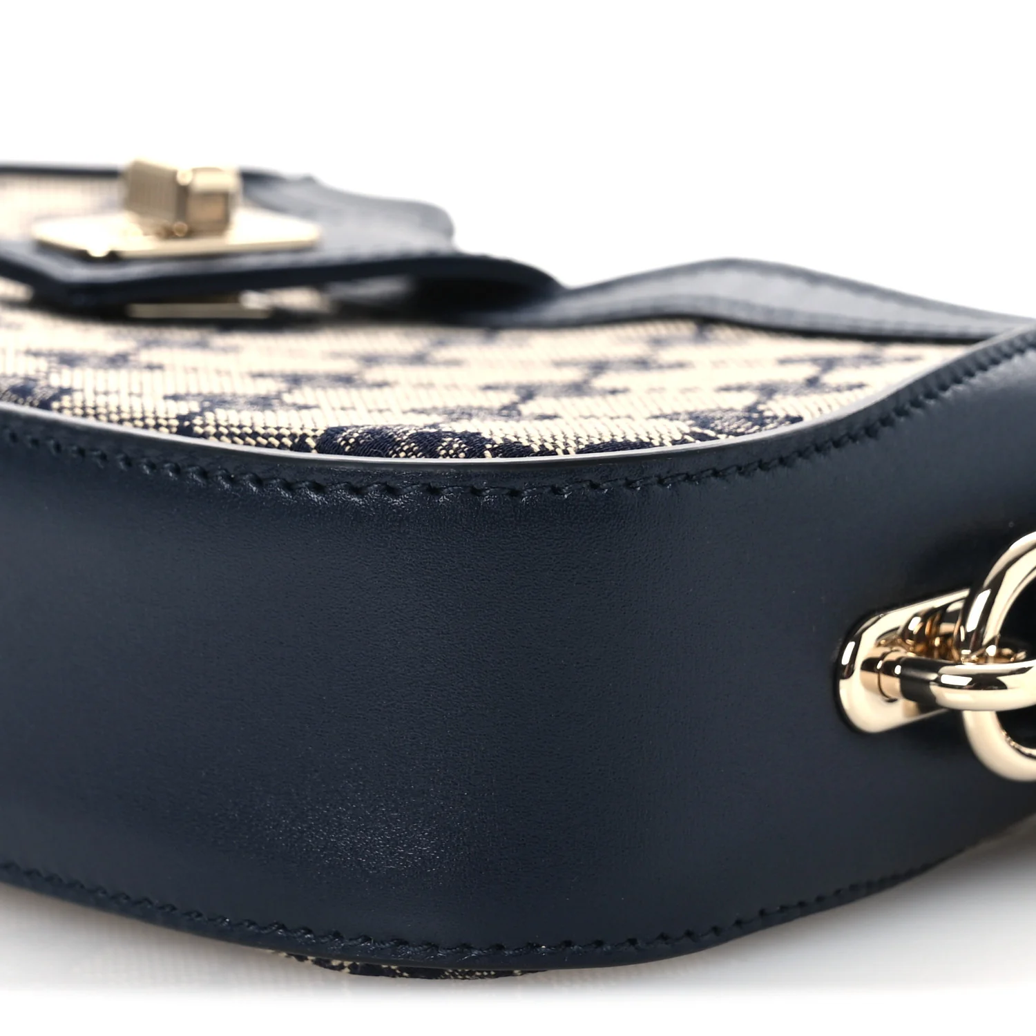 Calfskin Monogram Mini Moon Side Shoulder Bag Navy - Image 10