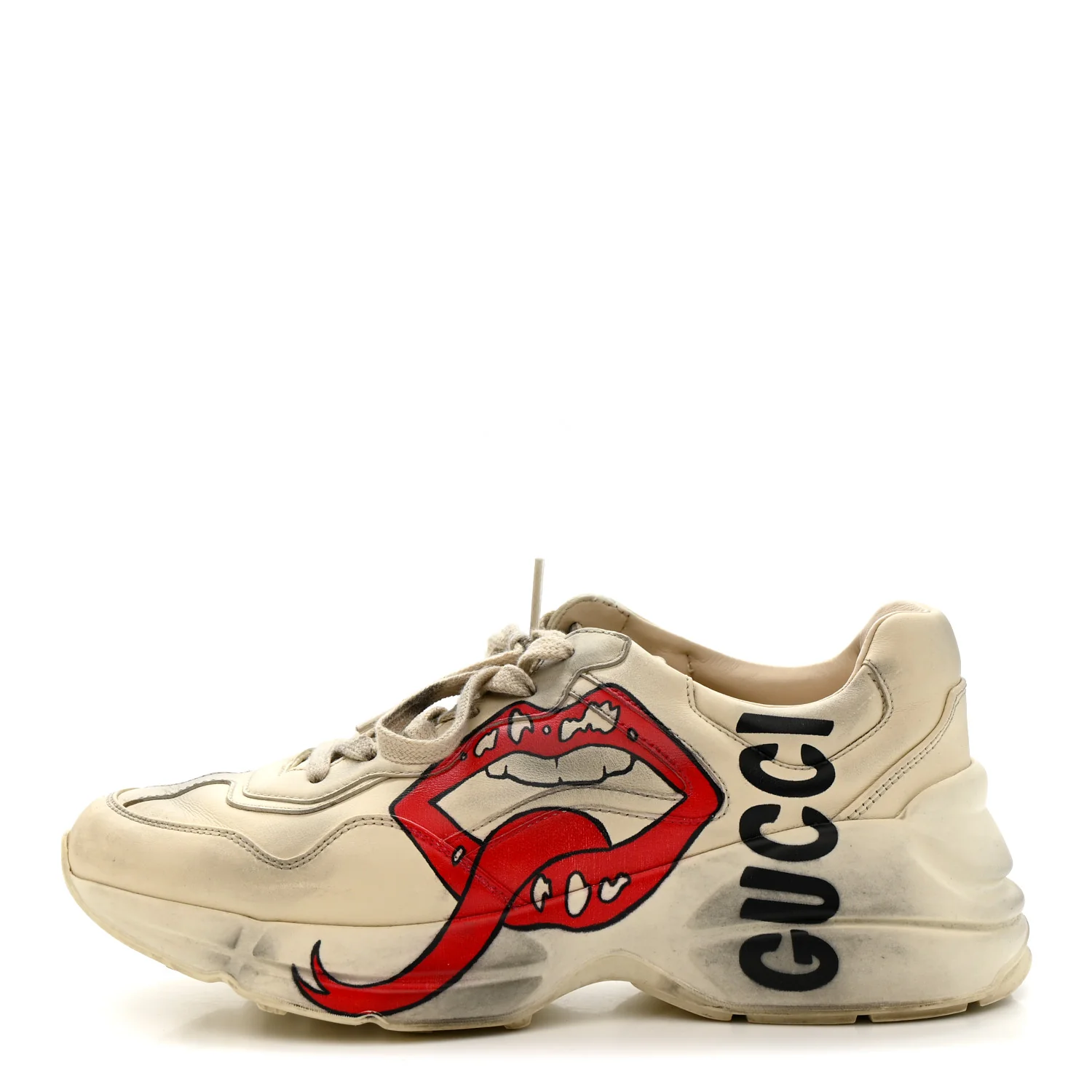 Calfskin Mouth Print Womens Rhyton Sneakers 38 Ivory