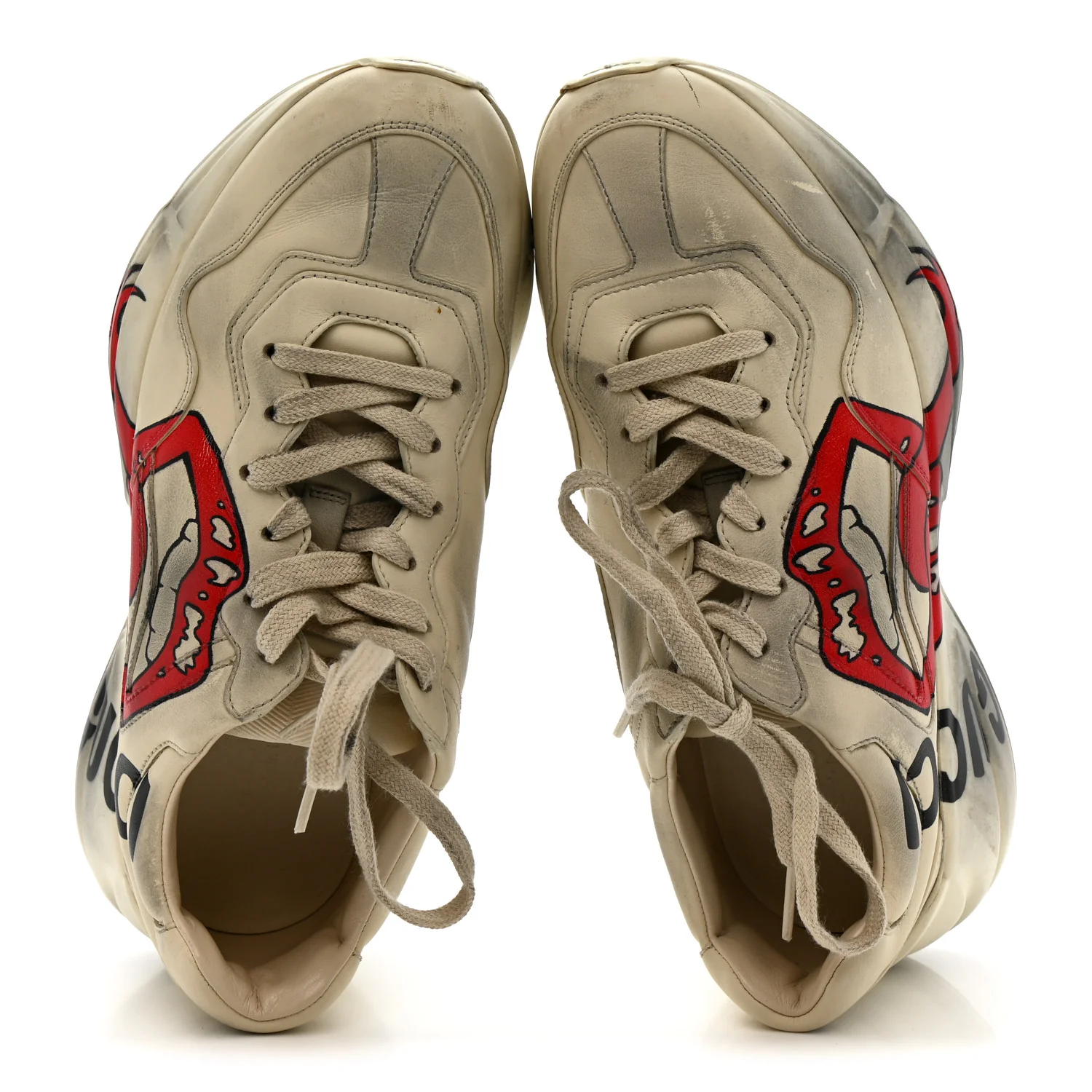 Calfskin Mouth Print Womens Rhyton Sneakers 38 Ivory - Image 2