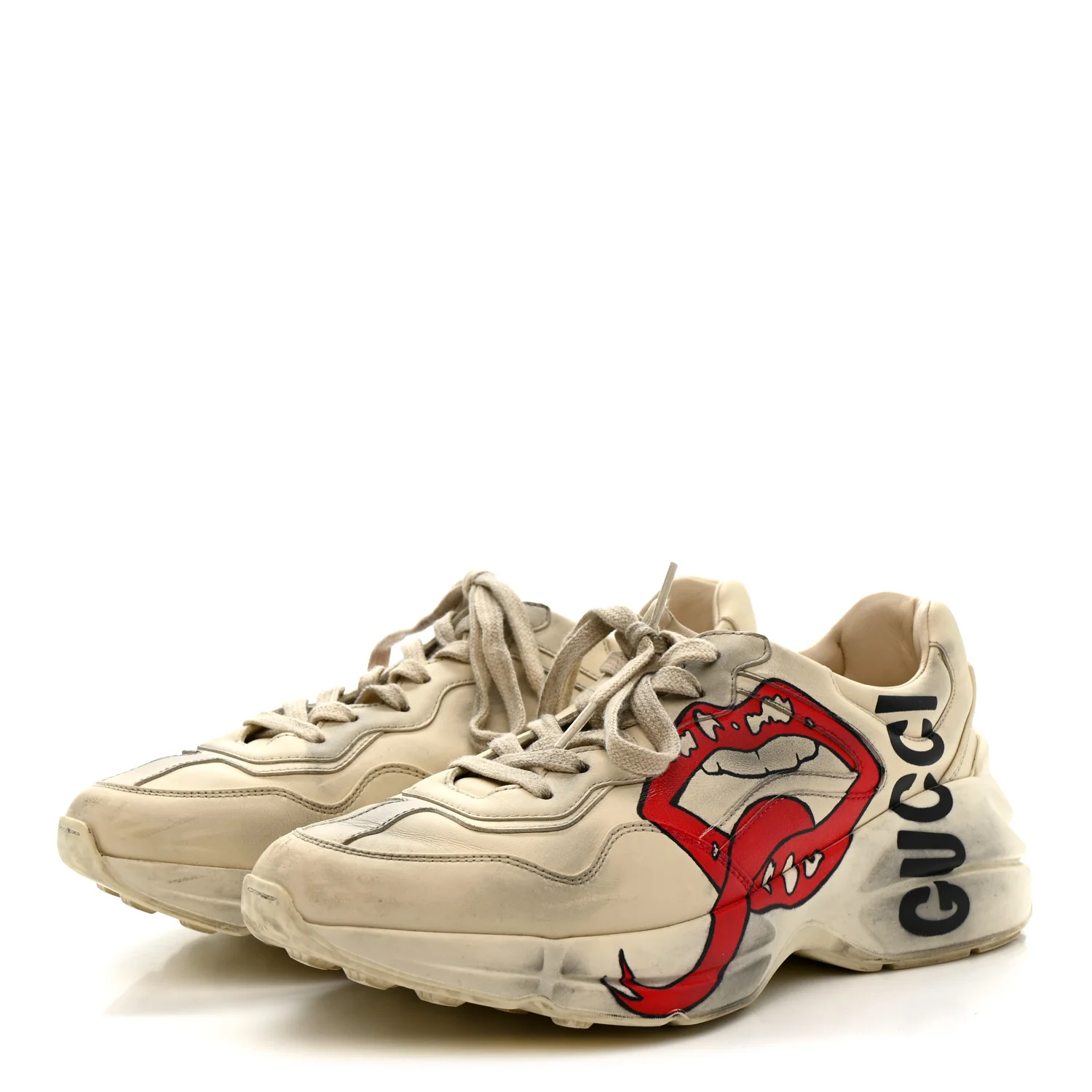 Calfskin Mouth Print Womens Rhyton Sneakers 38 Ivory - Image 4