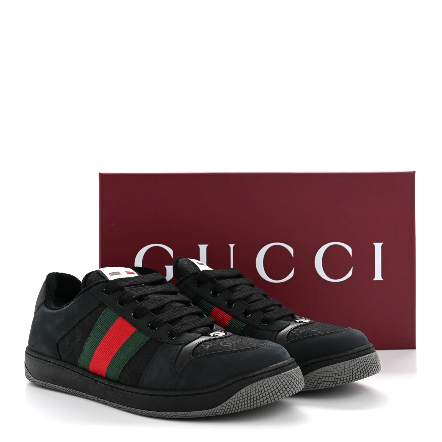 Calfskin Nylon GG Monogram Calfskin Web Mens Screener Sneakers 8.5 Black - Image 10
