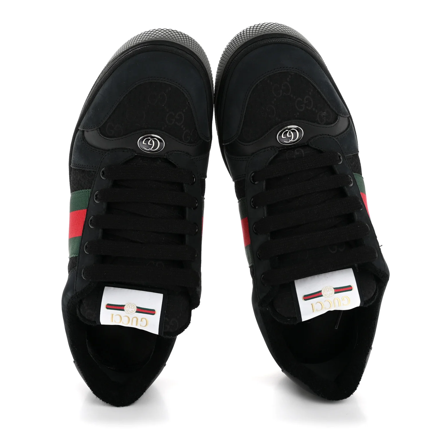 Calfskin Nylon GG Monogram Calfskin Web Mens Screener Sneakers 8.5 Black - Image 2