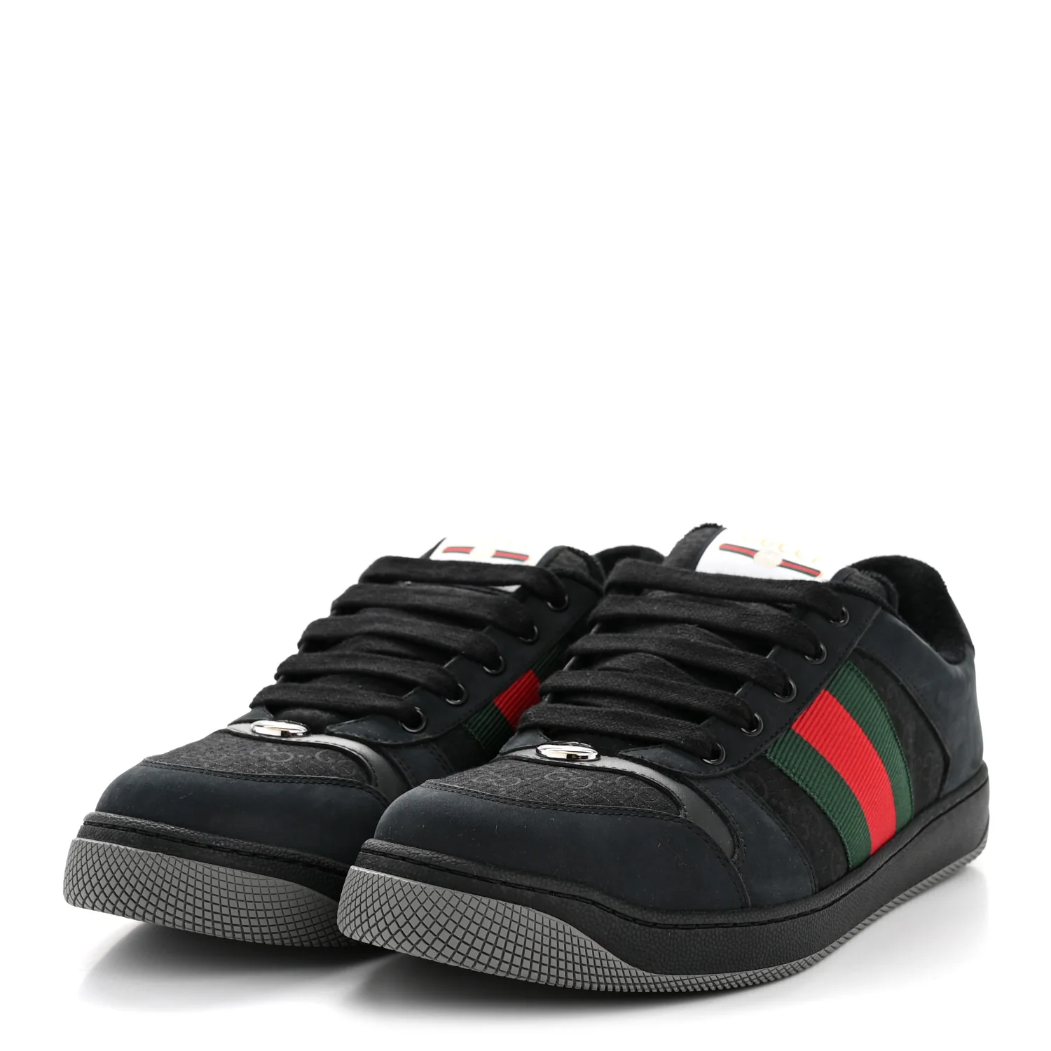 Calfskin Nylon GG Monogram Calfskin Web Mens Screener Sneakers 8.5 Black - Image 4