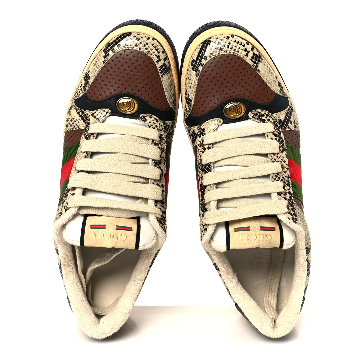 Calfskin Python Print Web Mens Screener Sneakers 7 Beige Avana Cuir - Image 2