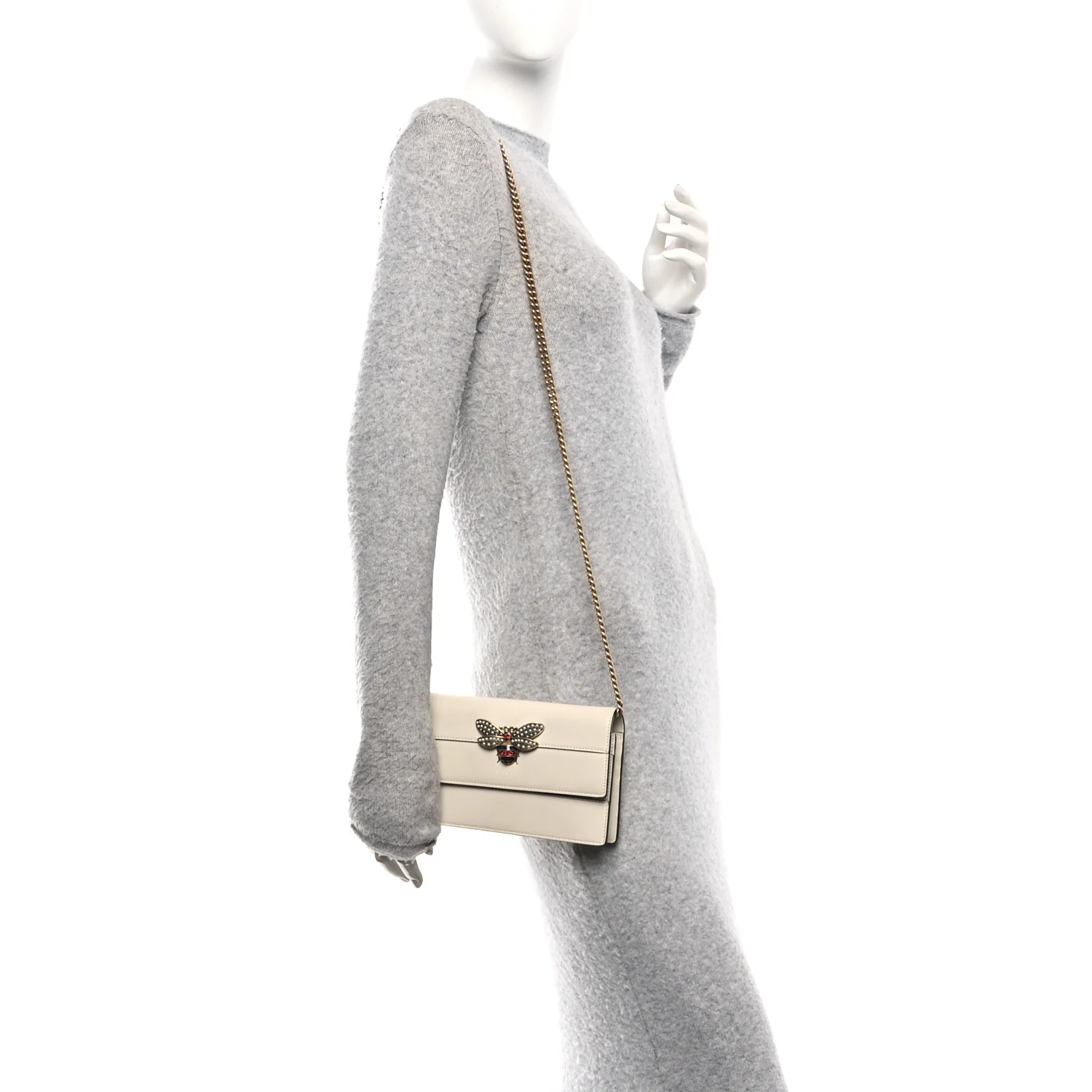 Calfskin Queen Margaret Chain Wallet Mystic White - Image 2