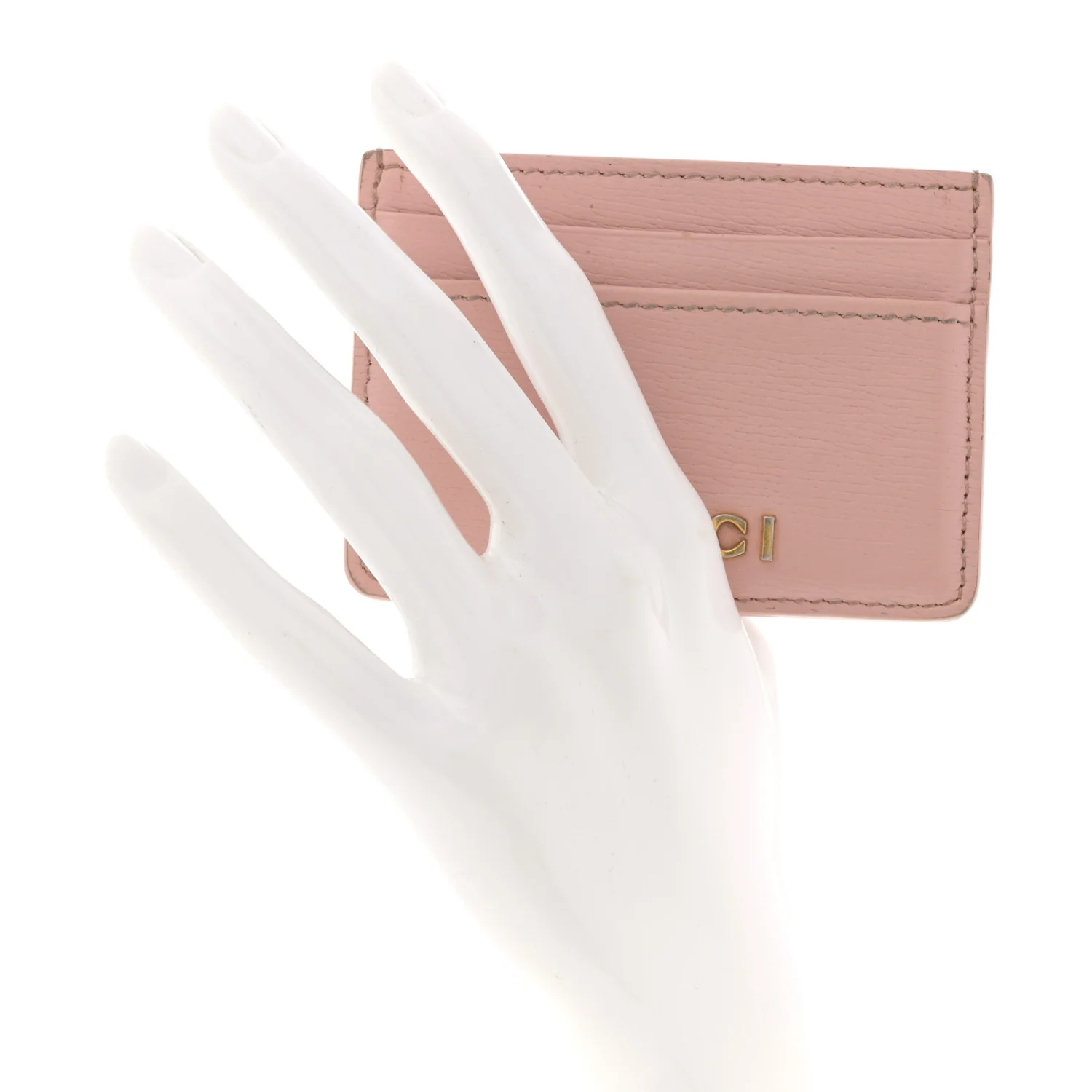Calfskin Script Card Holder Light Pink - Image 2
