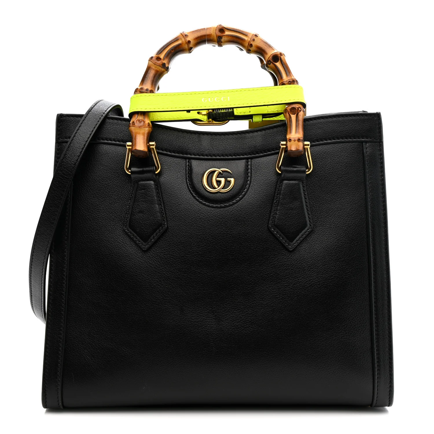 Calfskin Small Diana Tote Bag Black Yellow Fluo