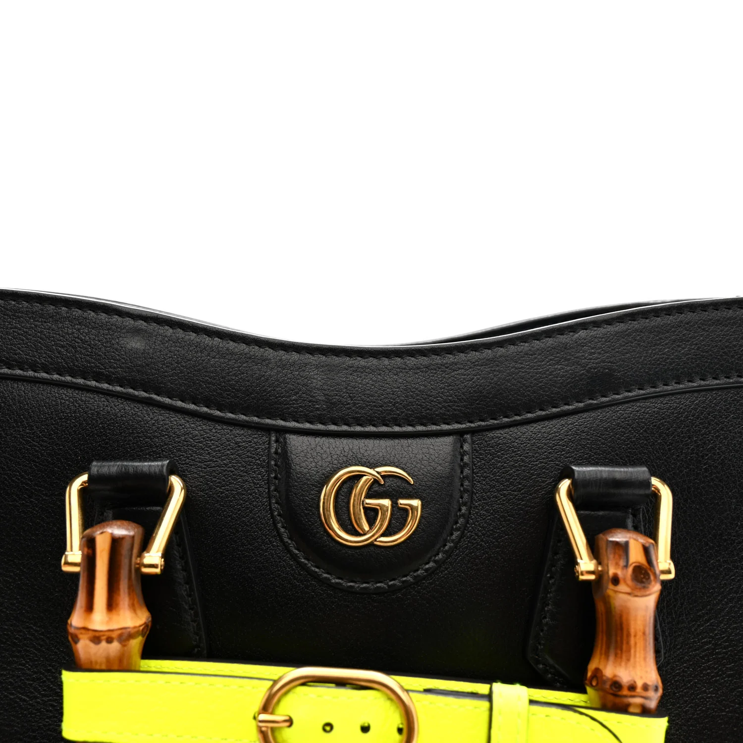 Calfskin Small Diana Tote Bag Black Yellow Fluo - Image 11