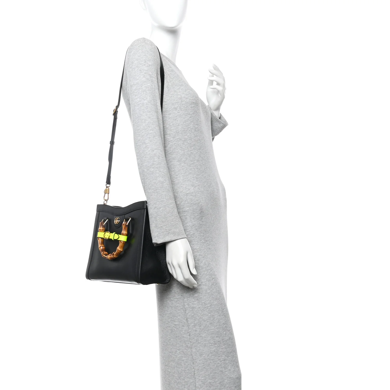 Calfskin Small Diana Tote Bag Black Yellow Fluo - Image 2
