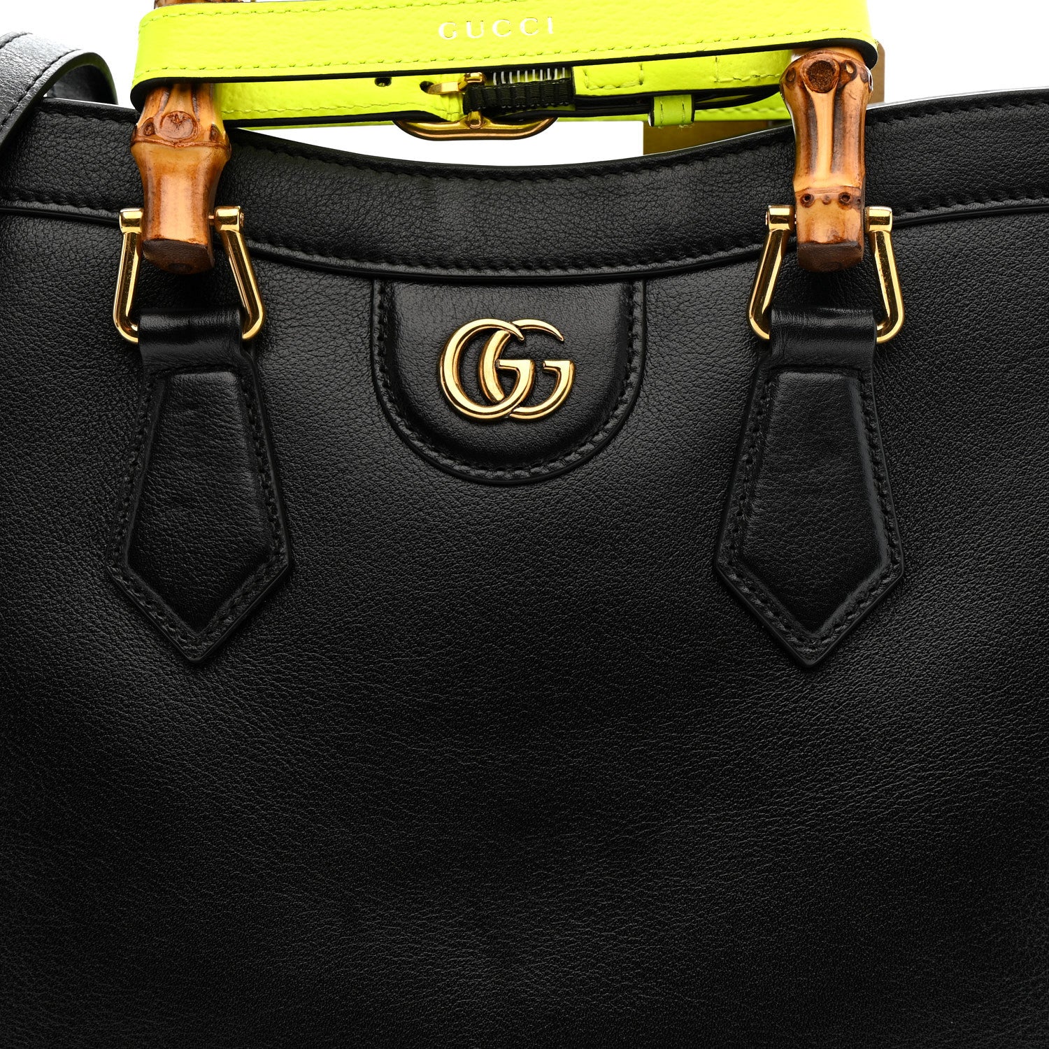 Calfskin Small Diana Tote Bag Black Yellow Fluo - Image 8