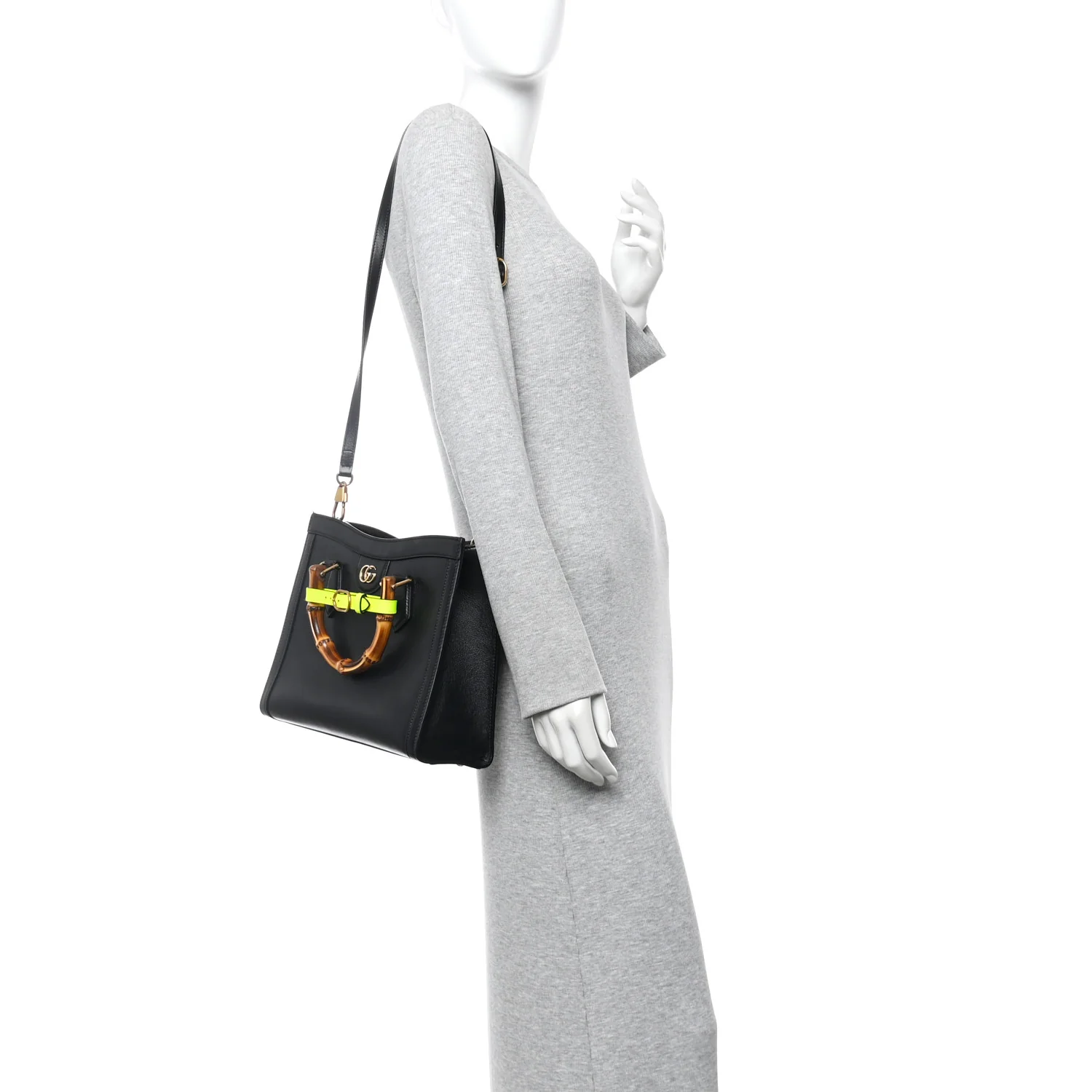 Calfskin Small Diana Tote Bag Black Yellow Fluo - Image 2