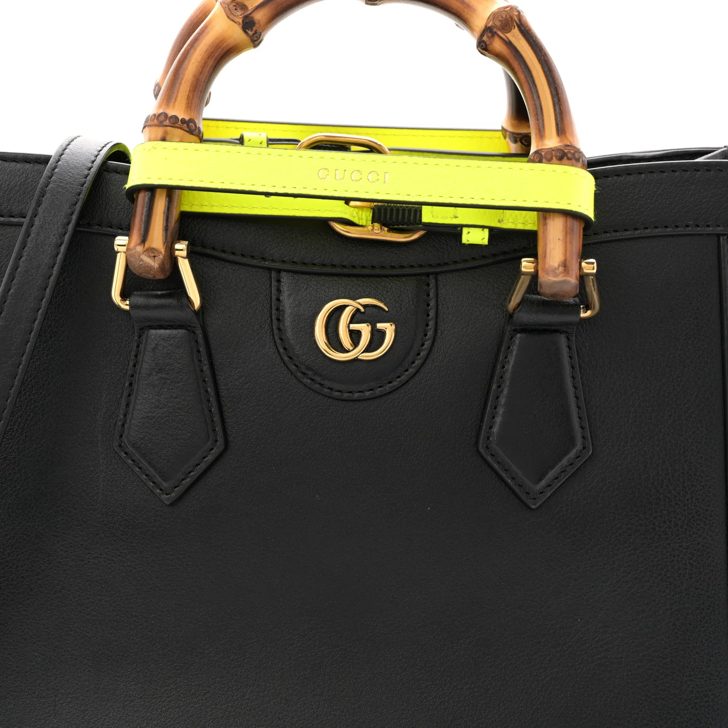 Calfskin Small Diana Tote Bag Black Yellow Fluo - Image 8