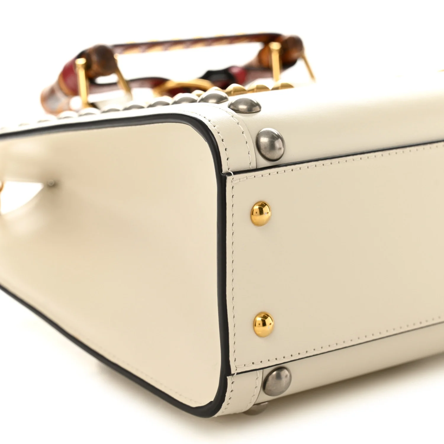 Calfskin Studded Loved Small Diana Tote Bag Mystic White Hibiscus Red - Image 8
