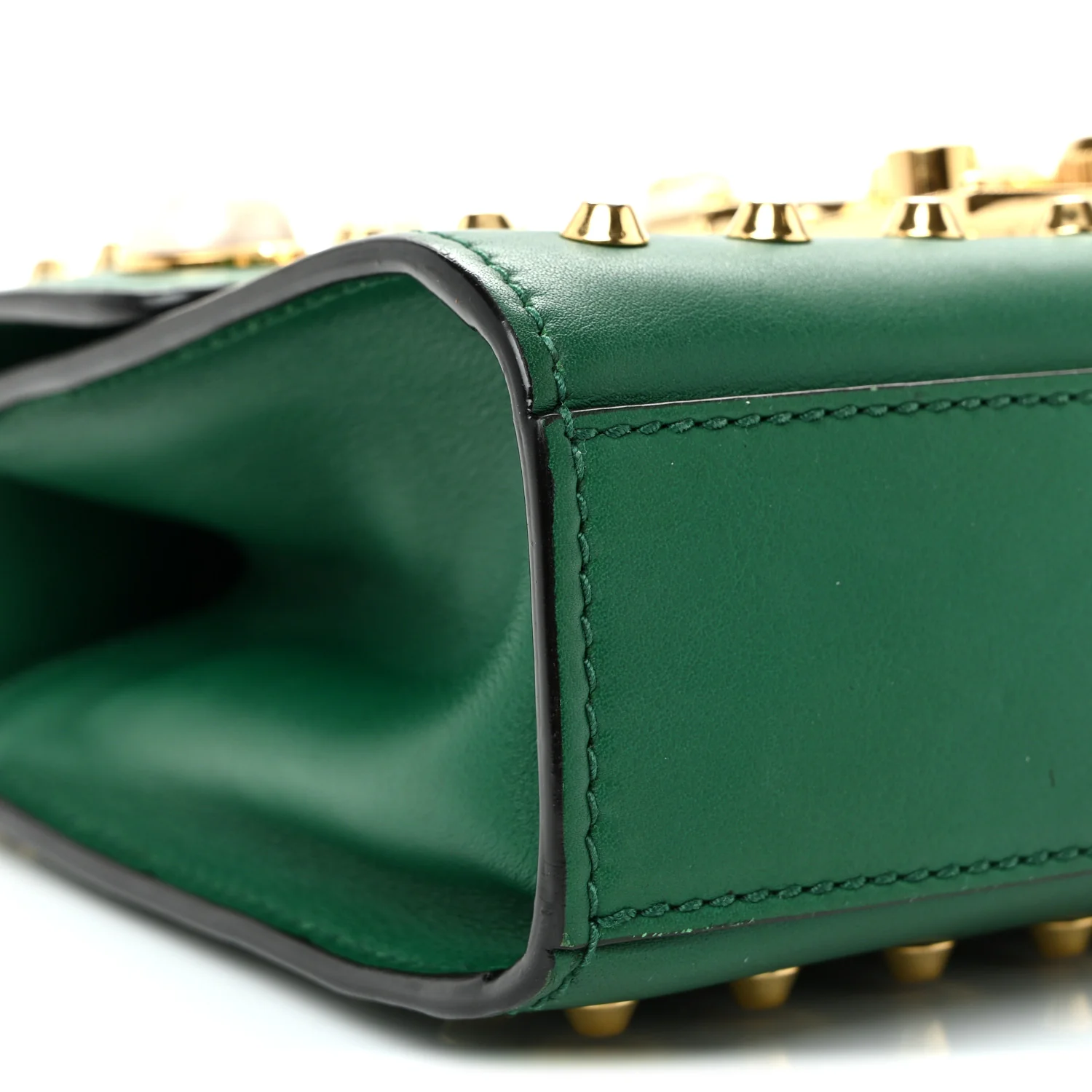 Calfskin Studded Small Padlock Shoulder Bag Emerald - Image 11