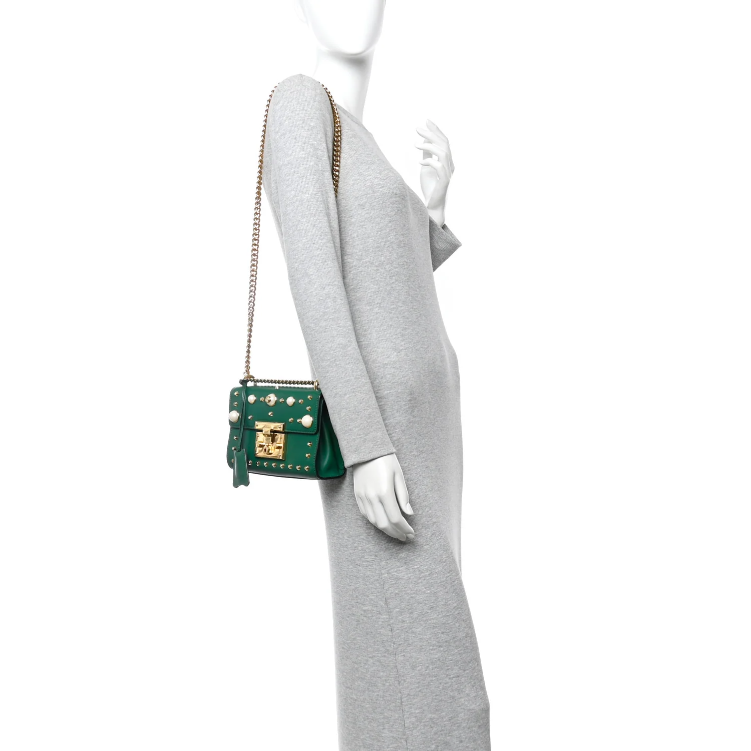 Calfskin Studded Small Padlock Shoulder Bag Emerald - Image 2