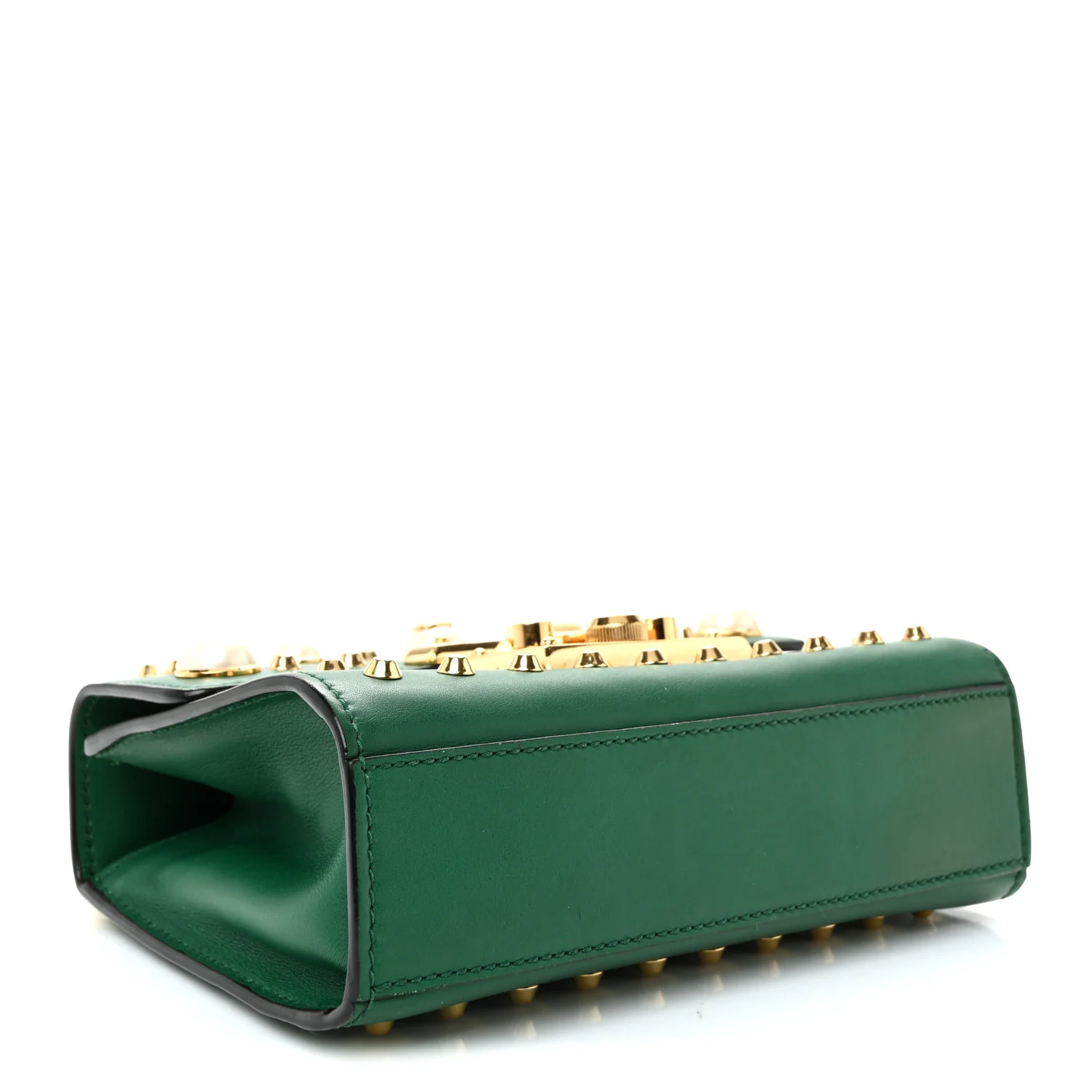 Calfskin Studded Small Padlock Shoulder Bag Emerald - Image 4