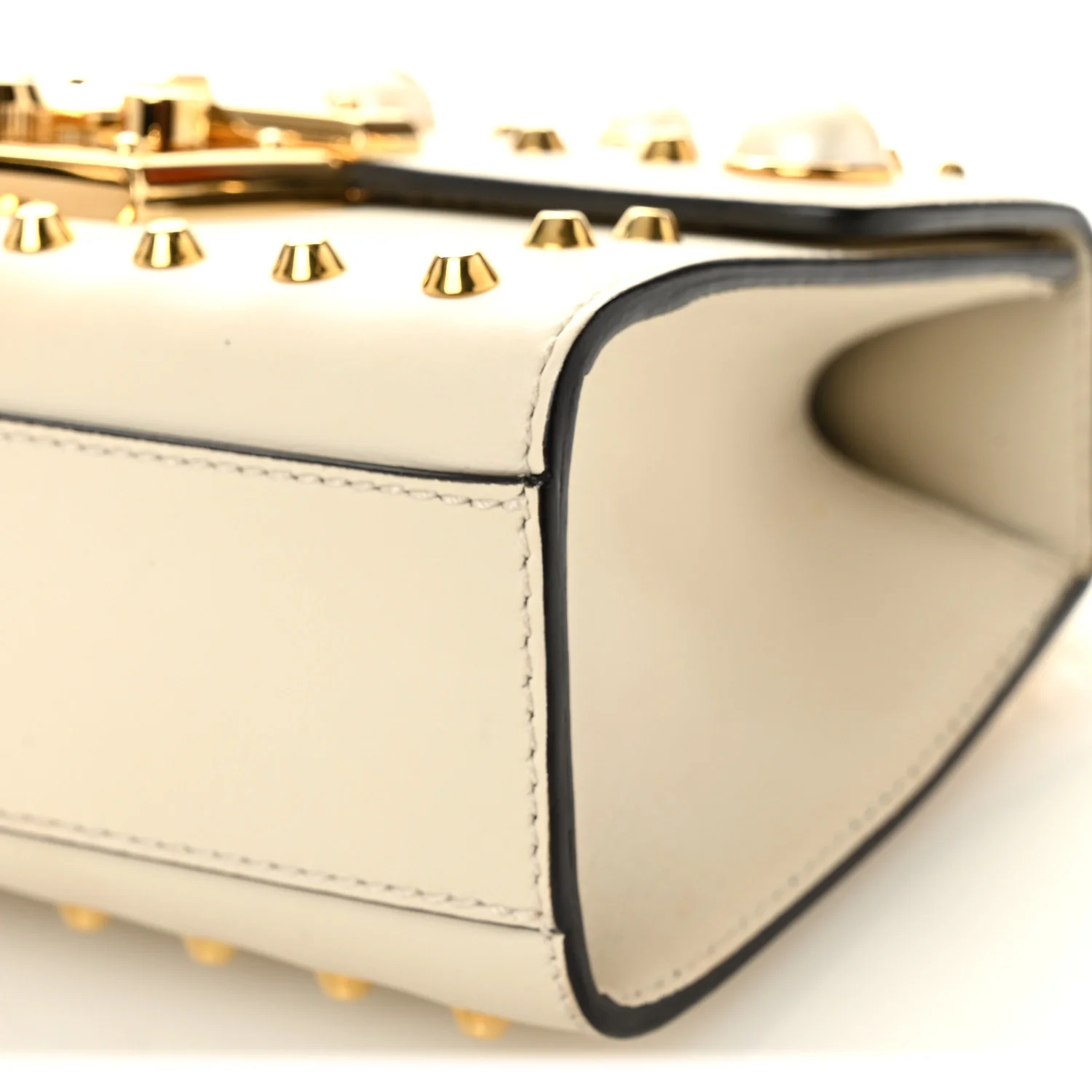Calfskin Studded Small Padlock Shoulder Bag White - Image 10