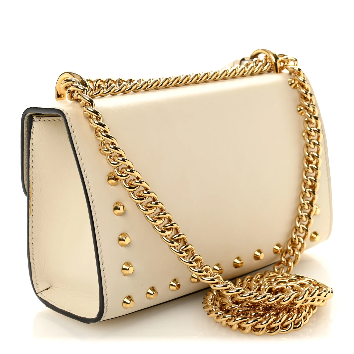Calfskin Studded Small Padlock Shoulder Bag White - Image 3