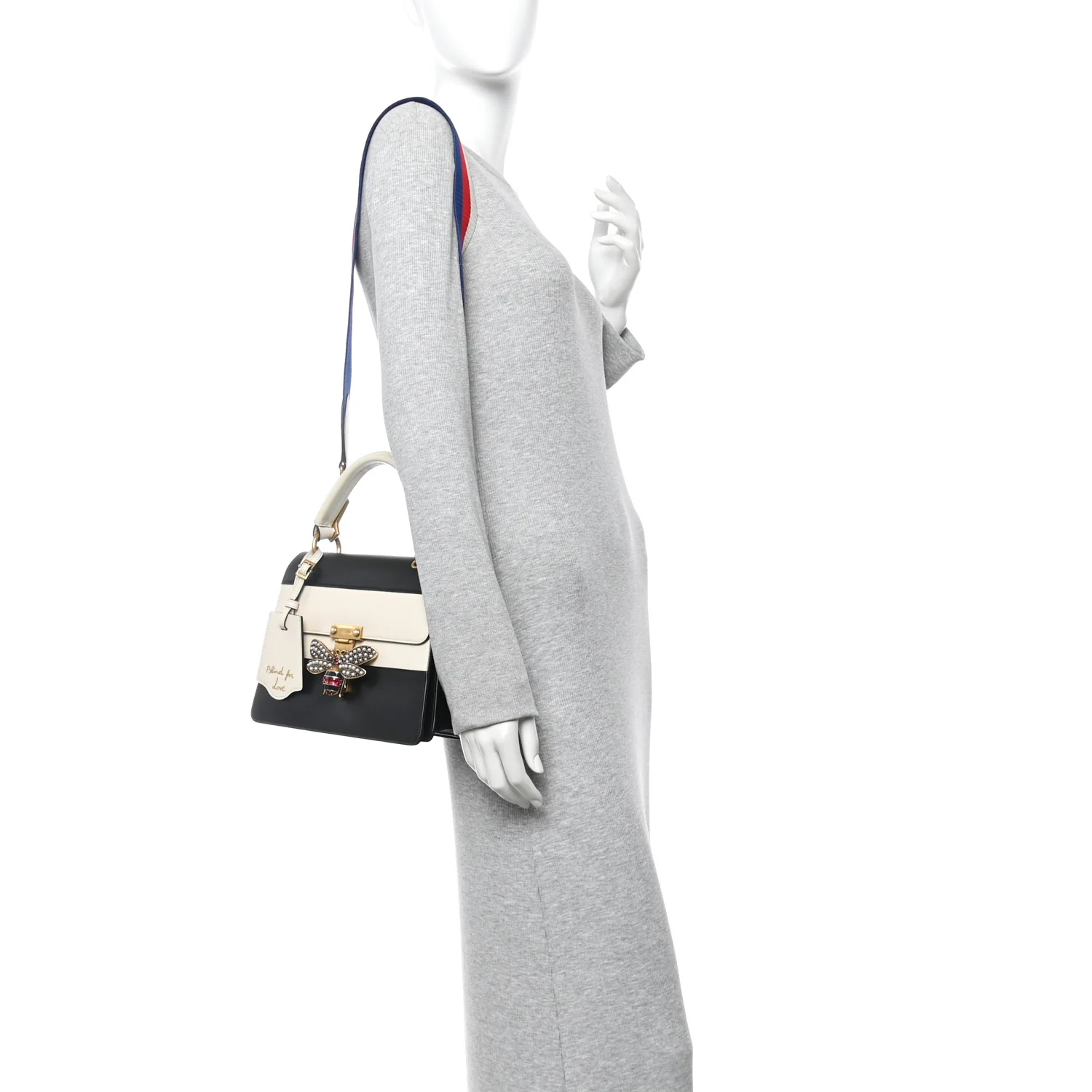 Calfskin Sylvie Web Small Queen Margaret Top Handle Bag Black White - Image 2