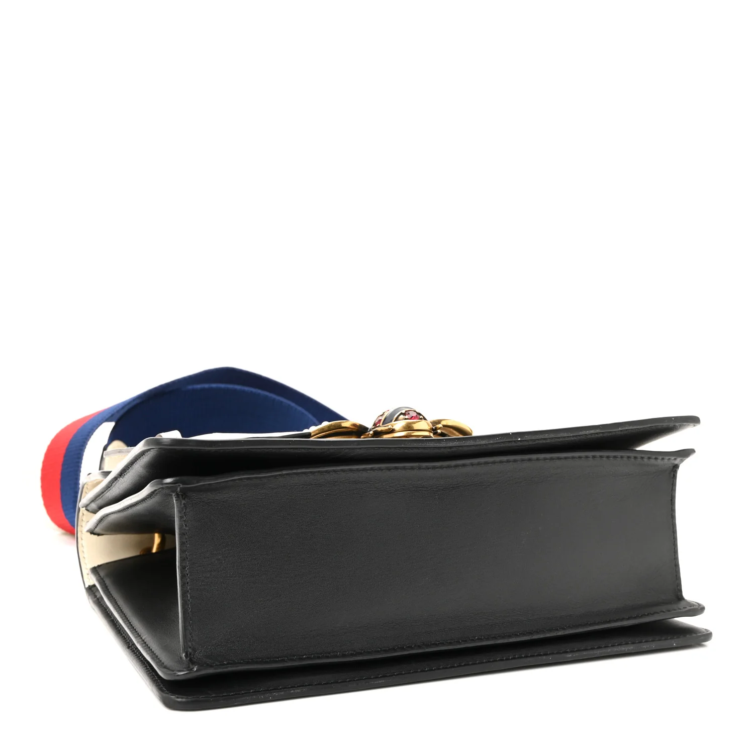 Calfskin Sylvie Web Small Queen Margaret Top Handle Bag Black White - Image 4