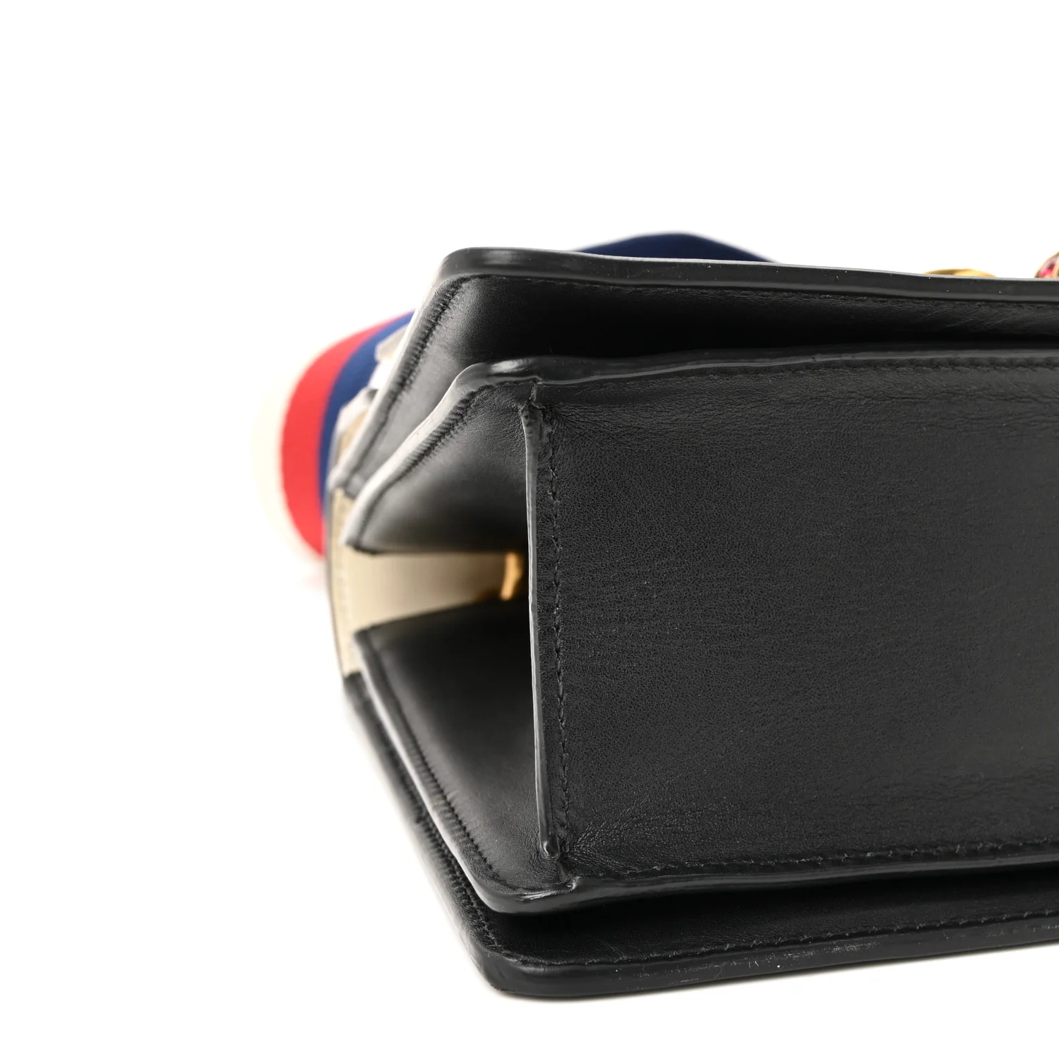 Calfskin Sylvie Web Small Queen Margaret Top Handle Bag Black White - Image 9