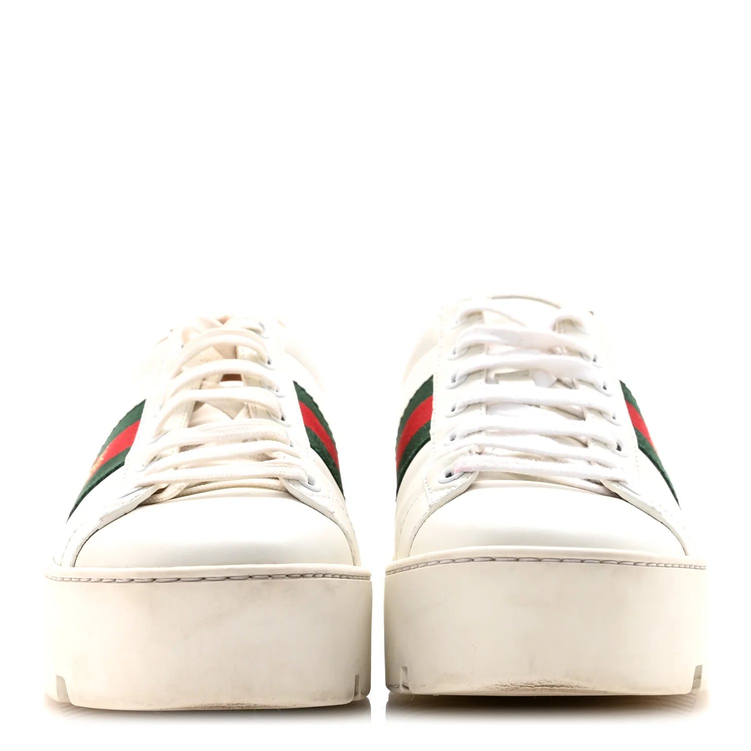 Calfskin Web Bee Embroidered Womens Ace Platform Sneakers 38.5 White - Image 3
