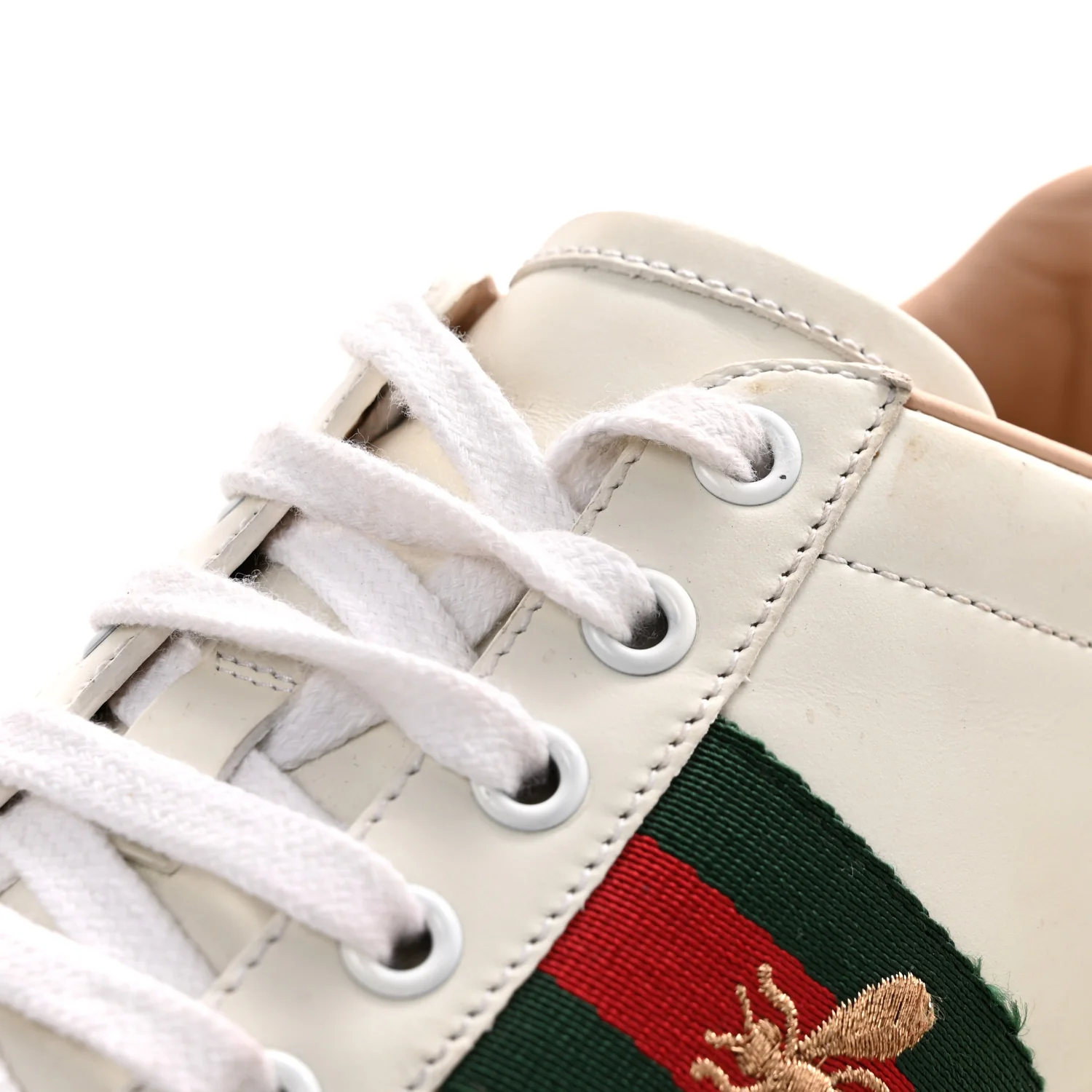 Calfskin Web Bee Embroidered Womens Ace Platform Sneakers 38.5 White - Image 9