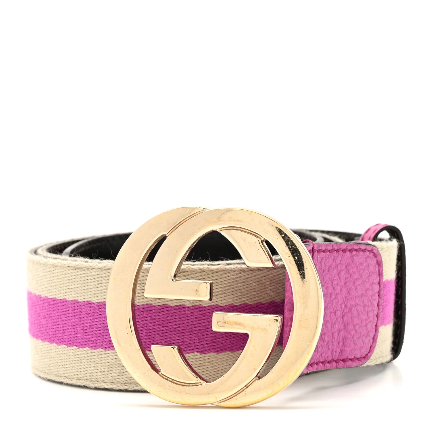 Calfskin Web Interlocking G Belt 85 34 Fuchsia White - Image 2