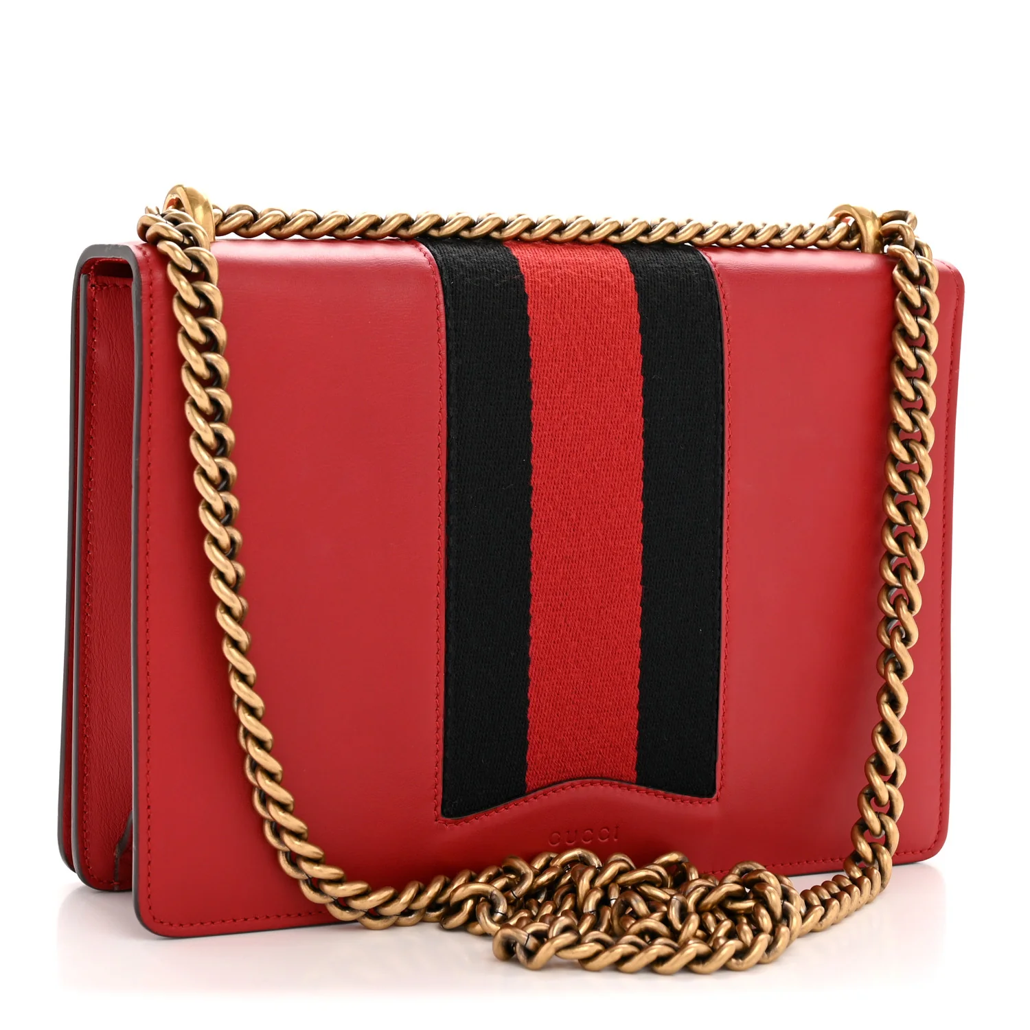 Calfskin Web Medium Peony Chain Shoulder Bag Red - Image 3