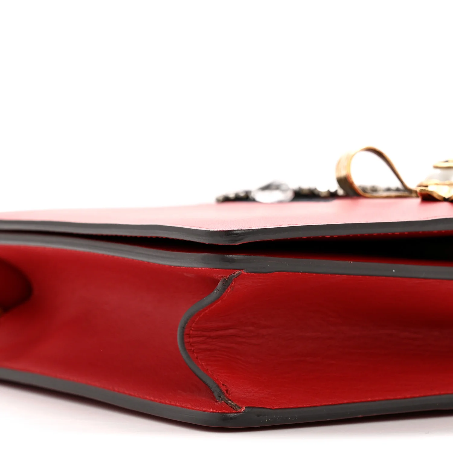 Calfskin Web Medium Peony Chain Shoulder Bag Red - Image 9