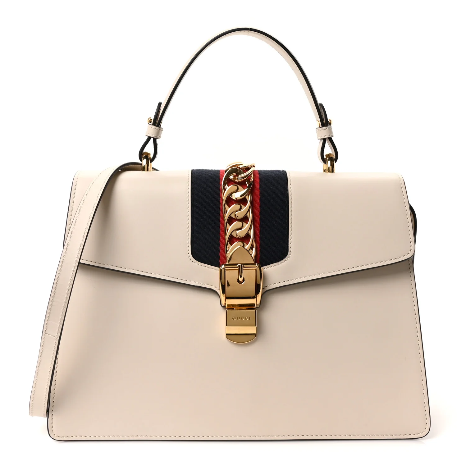 Calfskin Web Medium Sylvie Top Handle Bag White