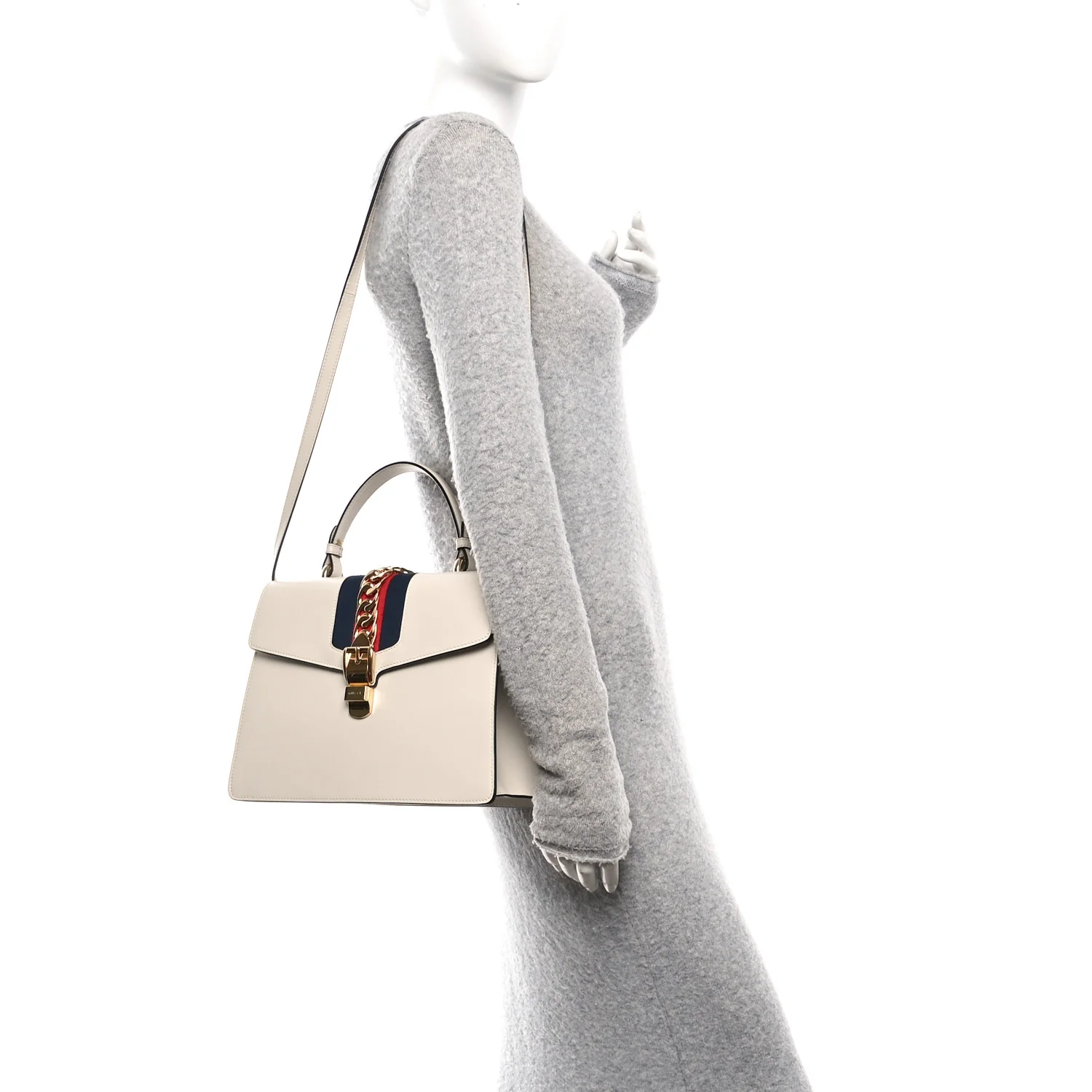 Calfskin Web Medium Sylvie Top Handle Bag White - Image 2