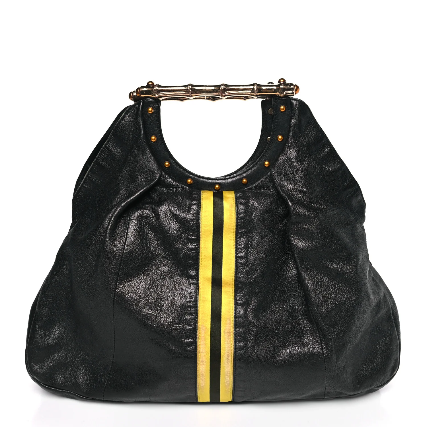 Calfskin Web Metal Bamboo Tote Black