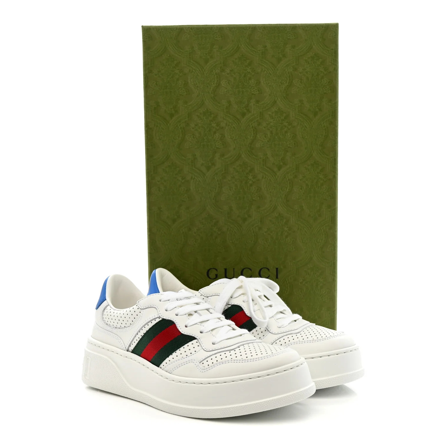 Calfskin Web Perforated Womens Platform 55mm Sneakers 36 White Bright Splash - Image 10